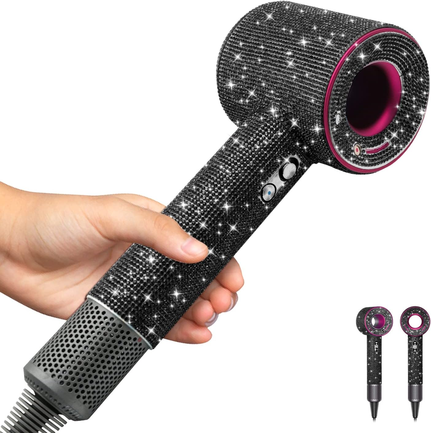 Rhinestones Case for Dyson Hair Dryer Anti-Scratch Shockproof Dust Proof Travel Protective Case Cover for Dyson HD01 HD03 HD07 HD08 (Black)