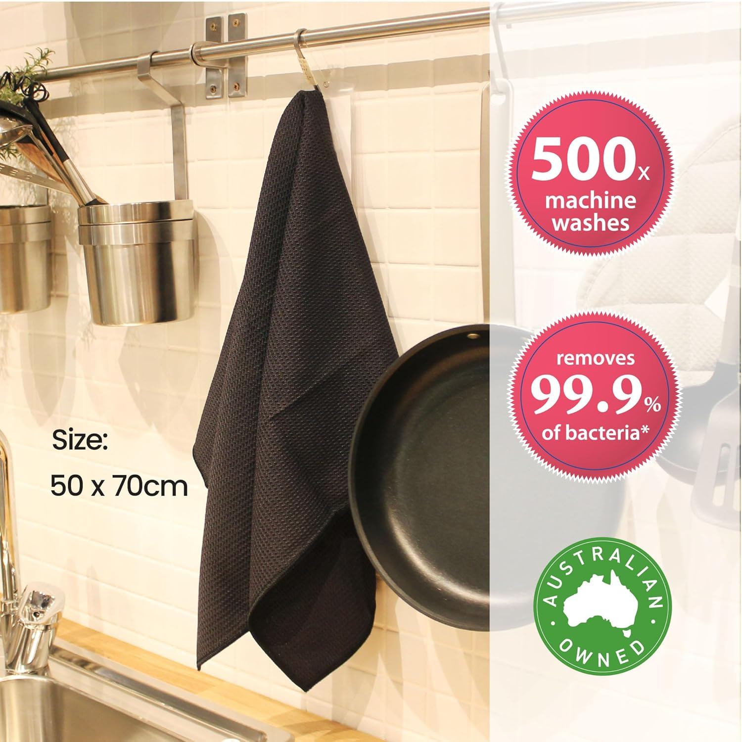 White Magic Tea Towel Single Pack, Midnight &ndash; Recycled Plastic Ultra Absorbent Microfibre, 70X50Cm, Lint-Free, Quick-Drying, Durable & Stylish Kitchen Towel, Multi-Purpose Use, Easy Care