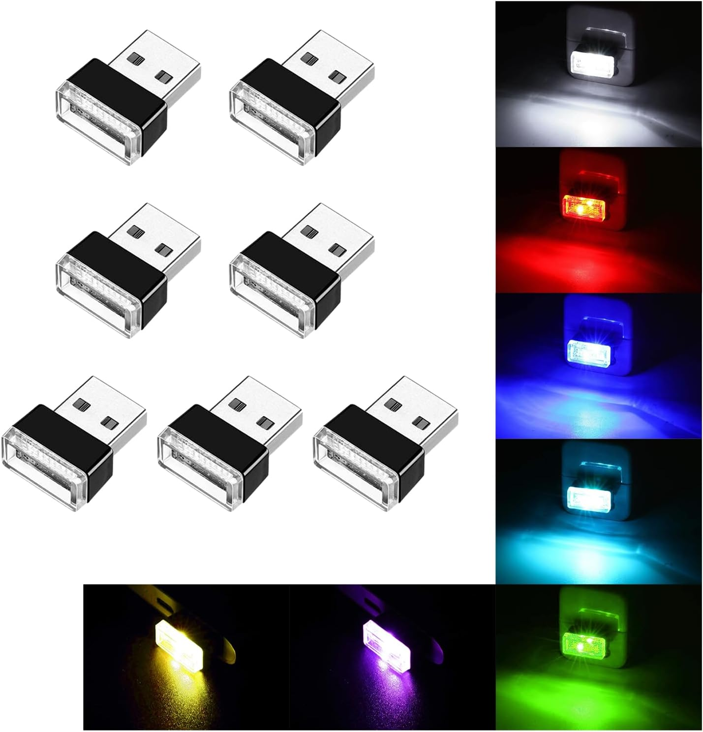 Ziciner 4 PCS USB LED Car Interior Atmosphere Lamp, Portable Mini LED Night Light, Plug-In USB Interface Trunk Ambient Lighting Kit, Universal Car Interior Accessories (Green)