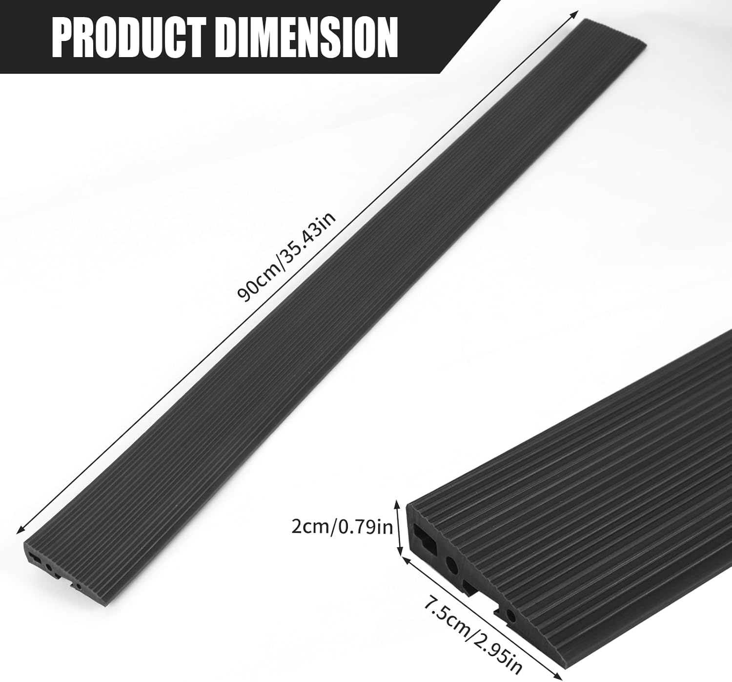 Threshold Ramp for Doorways, 90 X 7.5Cm Self Adhesive Rubber Kerb Ramp with 4 Holes, Non Slip 1.5/2Cm Height Door Step Strip for Wheelchair (Black, 2Cm) image number 6