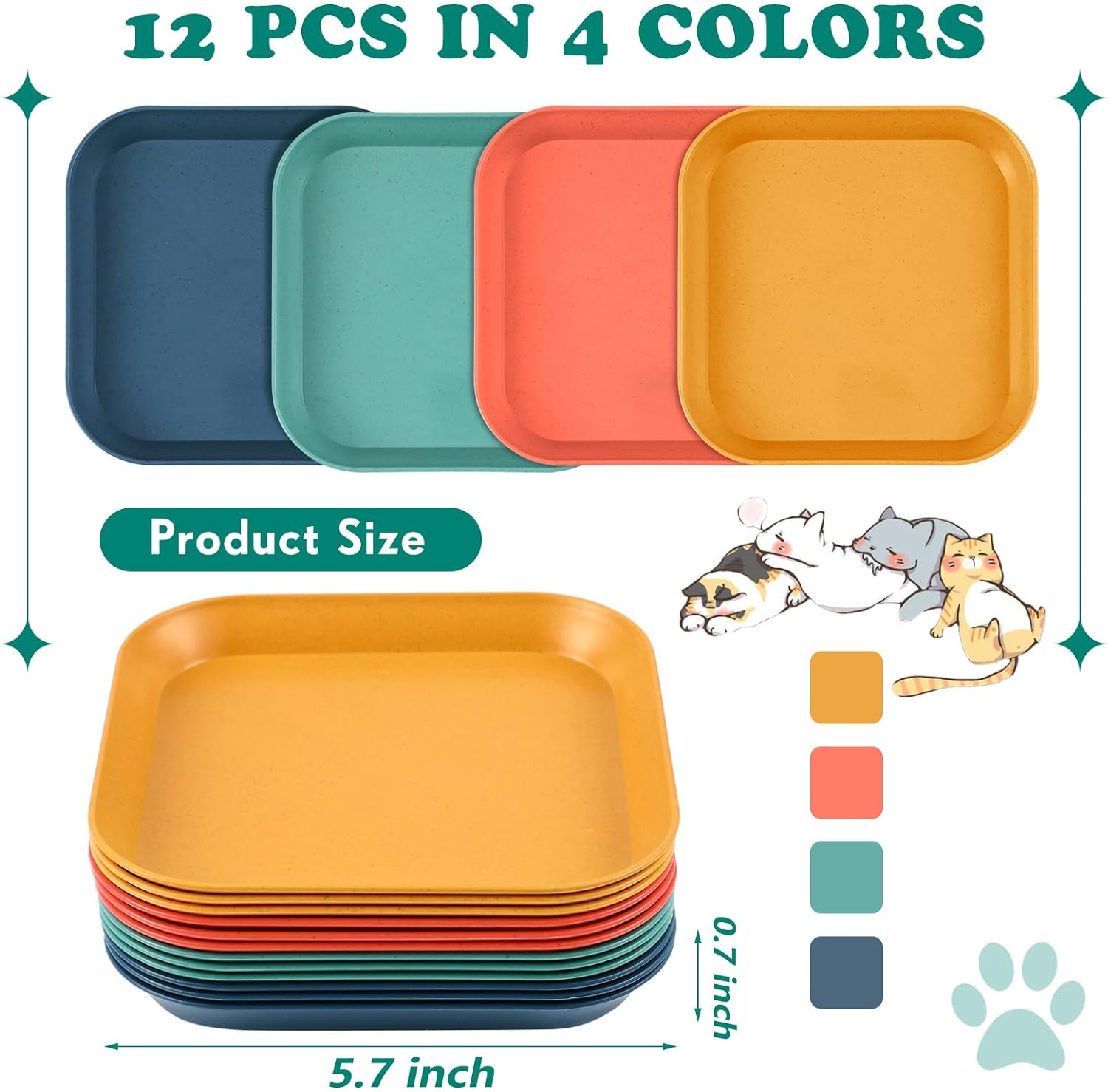 Gerrii 12 Pieces Whisker Fatigue Relief Cat Bowl 6 Inch Shallow Cat Food Dish Cat Wet Feeding Bowls Wide and Small Pet Plate for Kittens and Short Legged Cat, Wheat Straw (Vintage Colors,Square) image number 2