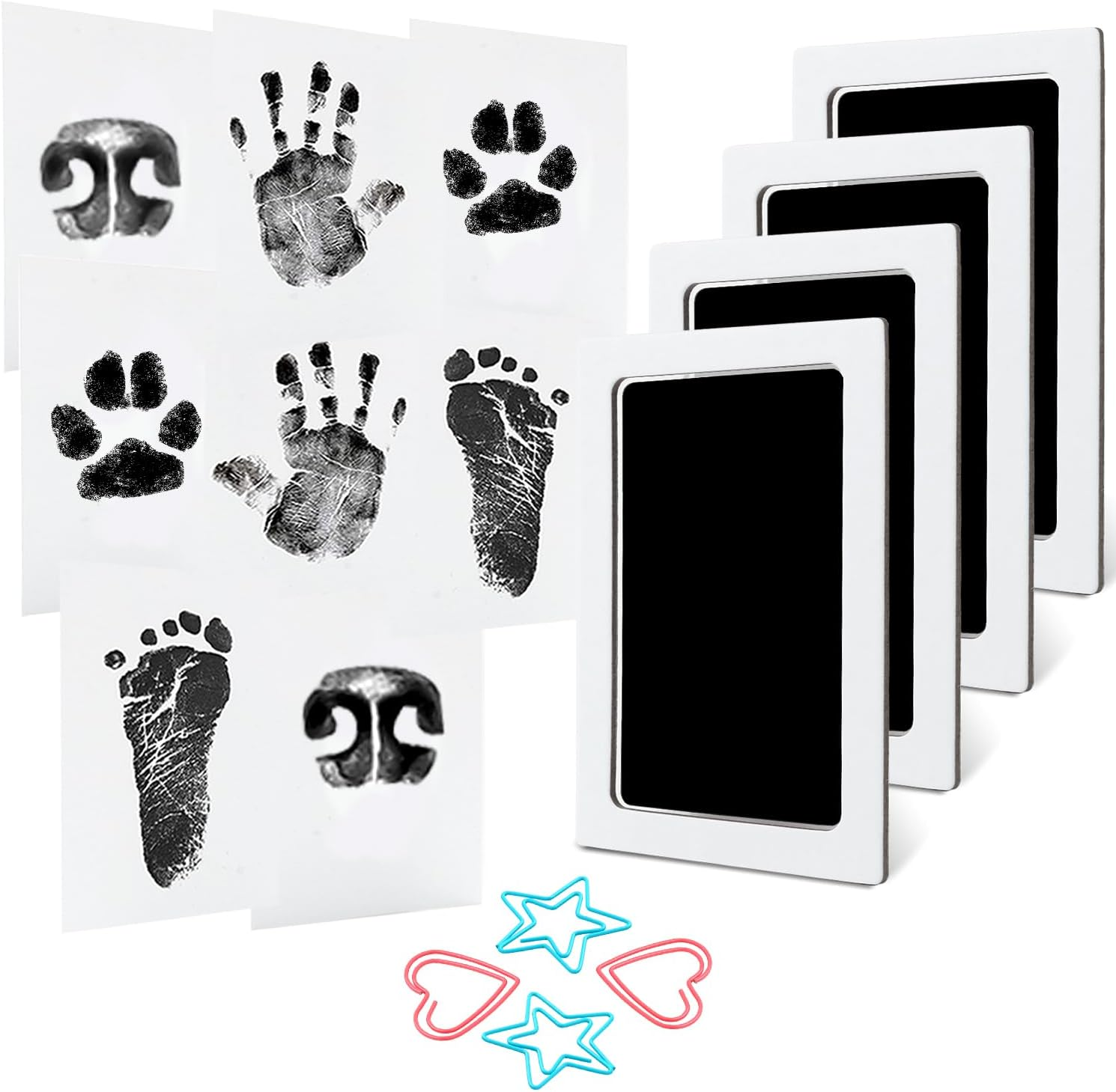 Mengni Baby Footprint Kit Hand Footprint Kit Dog Paw Print Kit Clean Touch Ink Pad Inkless Hand and Footprint Kit Handprint Kit Baby Registry Search with 4 Ink Pads and 8 Imprint Cards