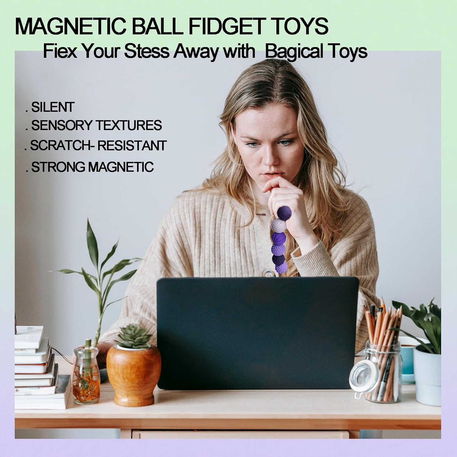 Magnetic Ball Fidget Toys, 8Pcs Silicone Sensory Stress Relief Toys with Autism ADHD Anxiety Quiet Executive Desk Office,Stocking Stuffers for Adults Women Men Gifts (Purple) image number 2
