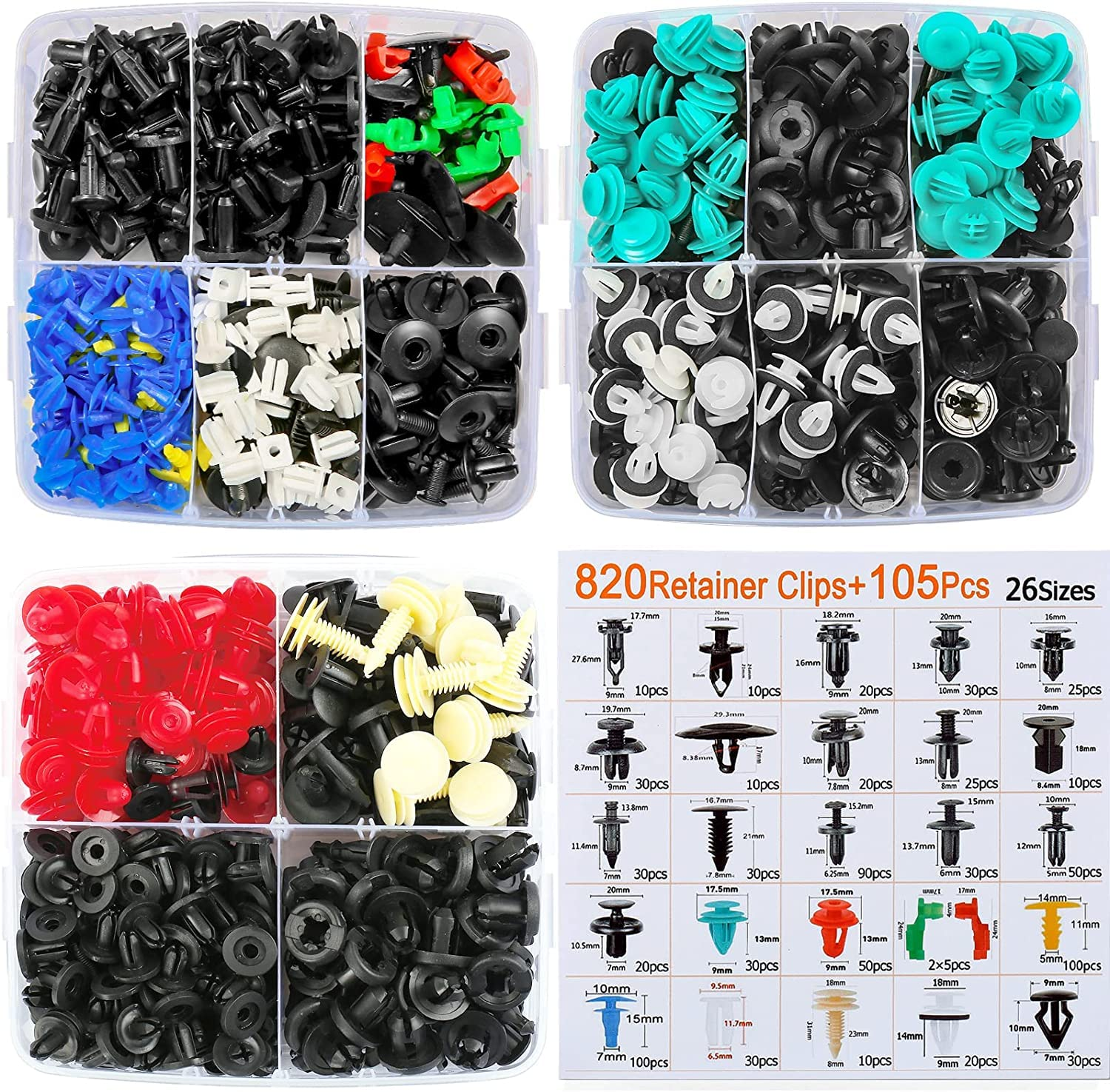 925Pcs Car Retainer Clips Auto Fasteners Rivets, 23 Types Universal Car Retainer Nylon Car Body Door Trim Panel Bumper Fender Clip Push Pins with Cable Ties and Trim Remover Tool image number 1