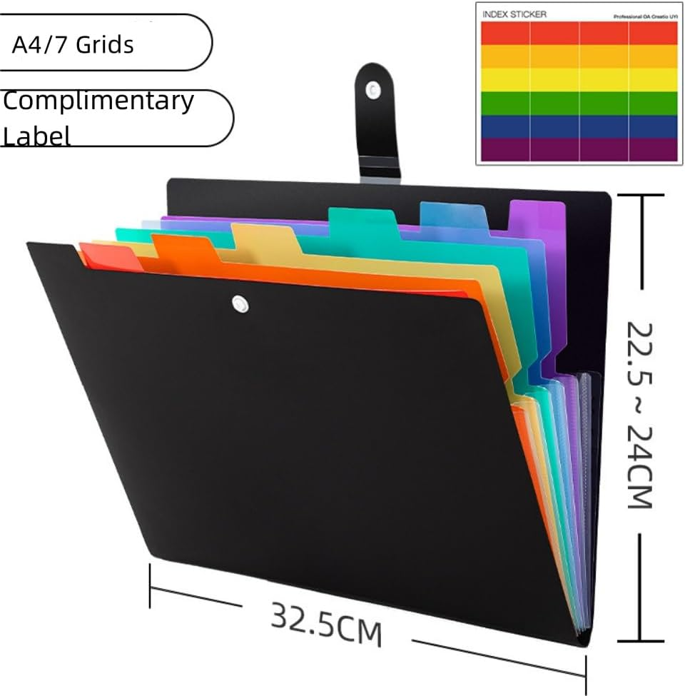 DACUAN Expanding File Folders Organizer, 7 Pocket Folders for Documents, Plastic Expandable File Folder, Accordion File Folders with Labels, A4 Paper Document Organizer for Home School Office (Black) image number 1