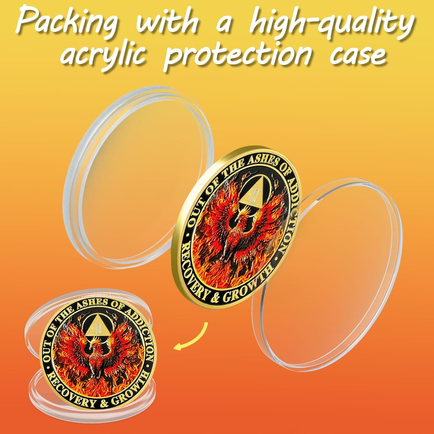 ACGZQY 2 Year Phoenix Sobriety Chip - Alcoholics Anonymous Recovery Gift for Men Women