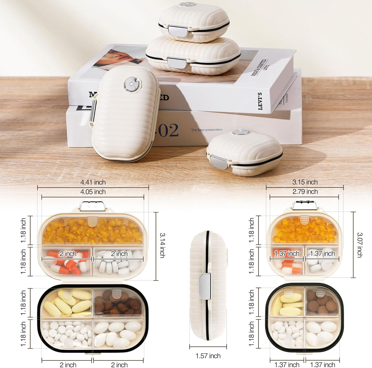 Zannaki Pill Case Portable Small Weekly Travel Pill Organizer, Cute Moisture Proof Pill Box Holder for Purse, Daily Pocket Pharmacy Medicine Container for Vitamin, Fish Oil, Supplement,Small+ Large image number 6