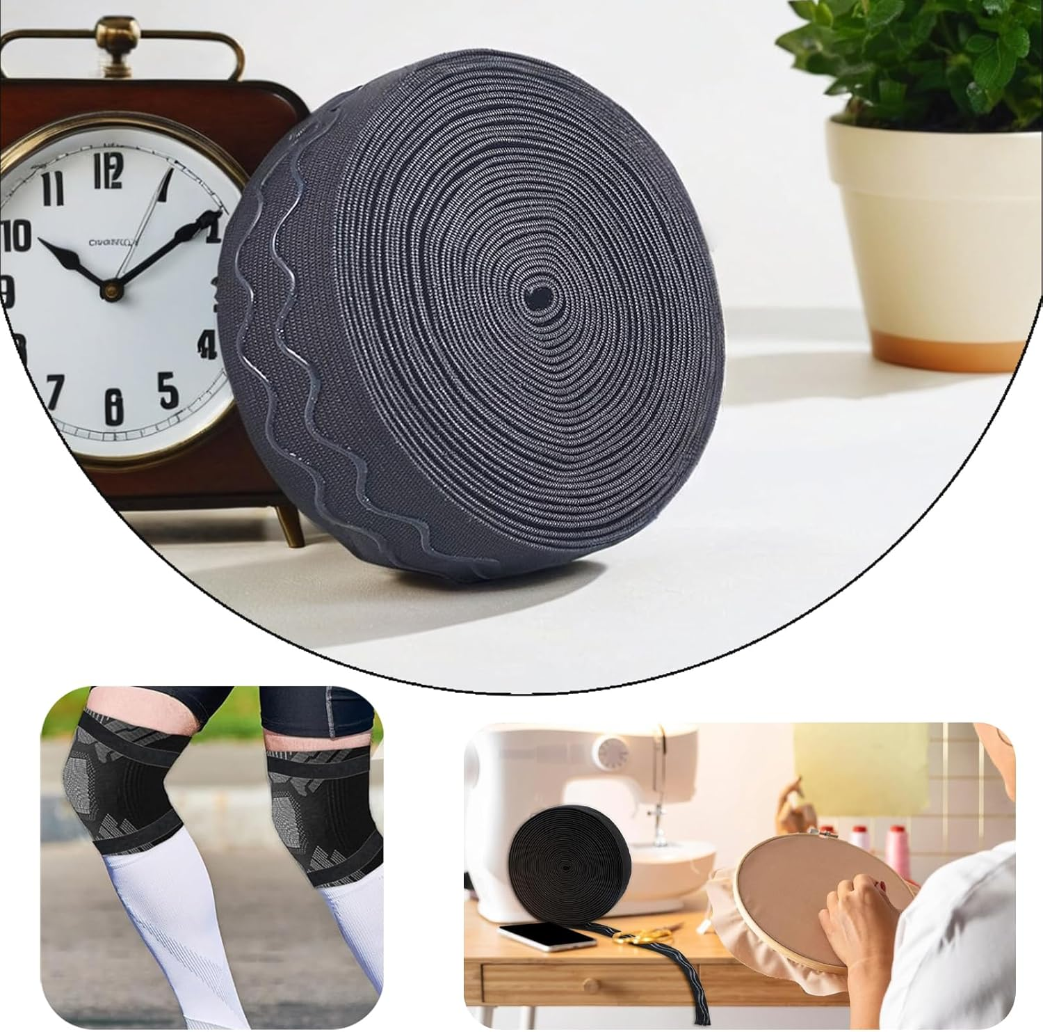 5 Yds Non-Slip 20Mm Elastic Ribbon, Wave Silicone Grip Tape, Stretchy Rubber Straps for DIY Sewing Crafts, Sports Gear, Waistbands - Durable, Flexible & Stylish Black Bands image number 1