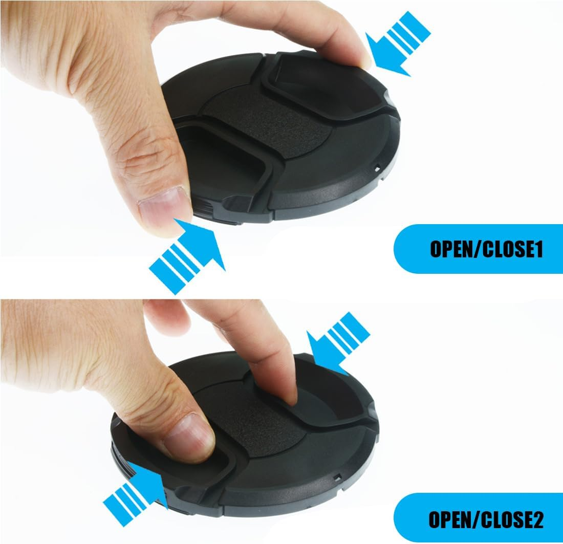 Lens Caps, 2 Pieces Front Lens Cap, Universal Lens Cap, Lens Cap Holder,With 1 X Lens Brush,Compatible Universal Lens Cap for Cameras with 58Mm Lens - Black image number 5