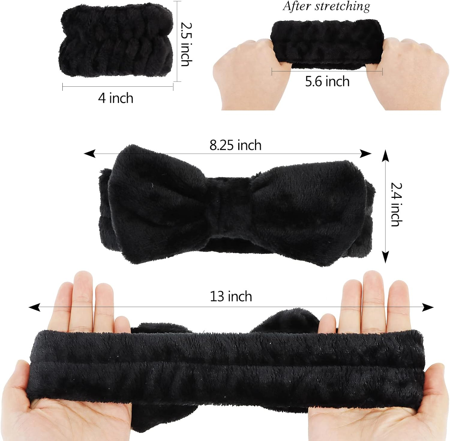 Casoty 6 Pcs Black Microfiber Hairband Set Soft Coral Fleece Material, Good Elasticity, Wide Application for Makeup Headband, Yoga, Reading, Work, Halloween Costume, Pajama Parties - Black+White image number 4