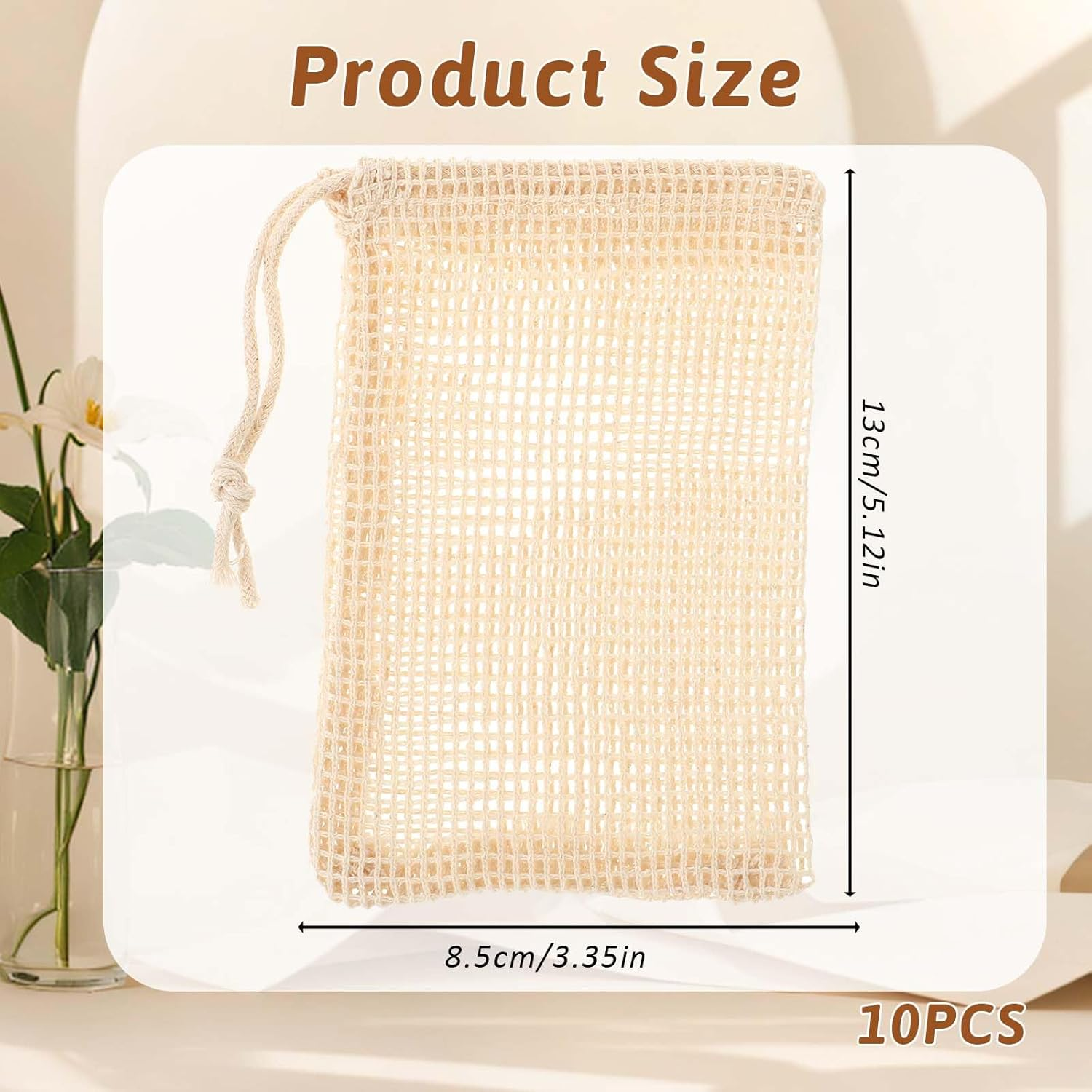 COMNICO 10 PCS Soap Bags Natural Sisal Soap Saver for Foaming and Drying Bubble Mesh Soap Scrubber Pouch Handmade Cotton Bag with Drawstring Body Facial Cleaning Bath Shower Tool image number 2