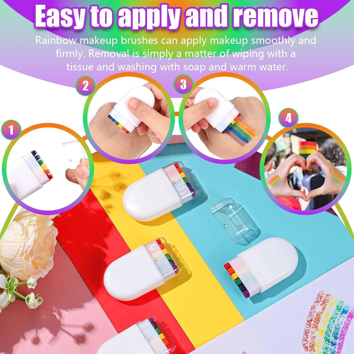 Rainbow Face Paint, 2 Pcs LGBT Paint, Pride Flag Paint for Gay Pride Parade, Pride Month Celebrations, Party,Cosplay, Halloween Makeup(2 Pcs) image number 2