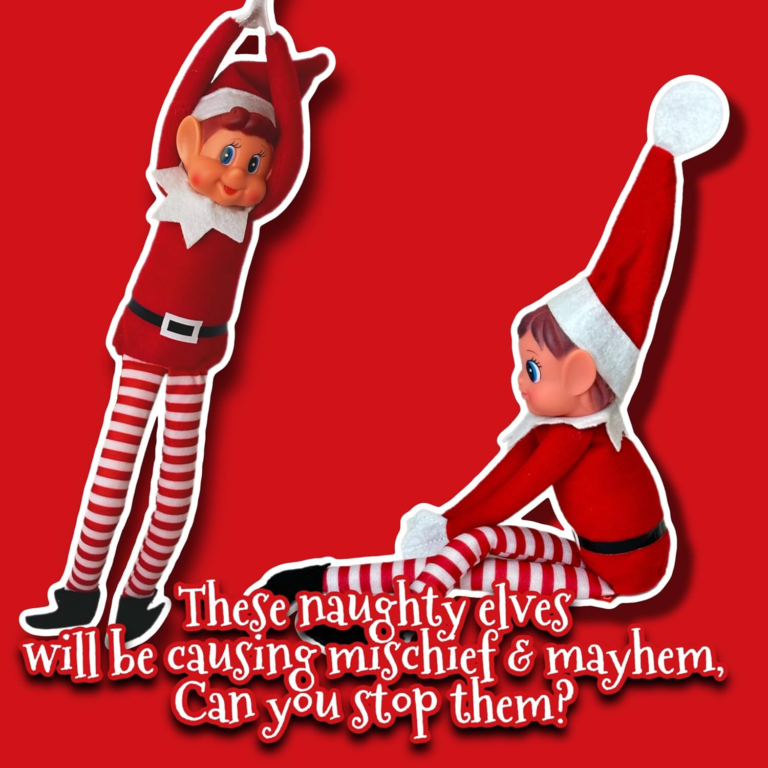 GLOW Wholesale Elfie (Boy) and Elvie (Girl) Set Fun and Playful Elves Behavin' Badly Figure with Soft Body and Vinyl Face-Set of 2, Red image number 2