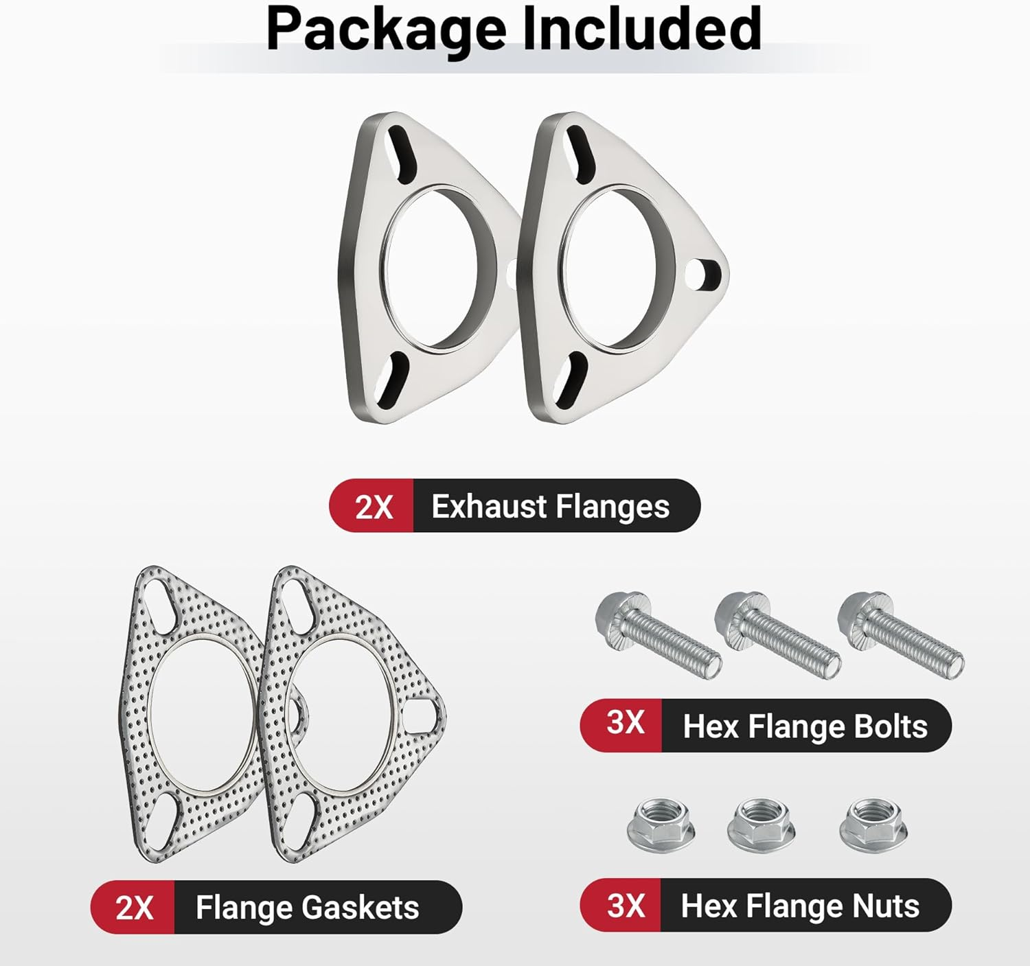 EVIL ENERGY 2 Inch 3 Bolt Stainless Steel Exhaust Flange & Exhaust Gasket Kit with Bolts & Nuts, Exhaust Flange Connection Kit for Automotive Replacement Exhaust Flanges (2PC Gasket) image number 4