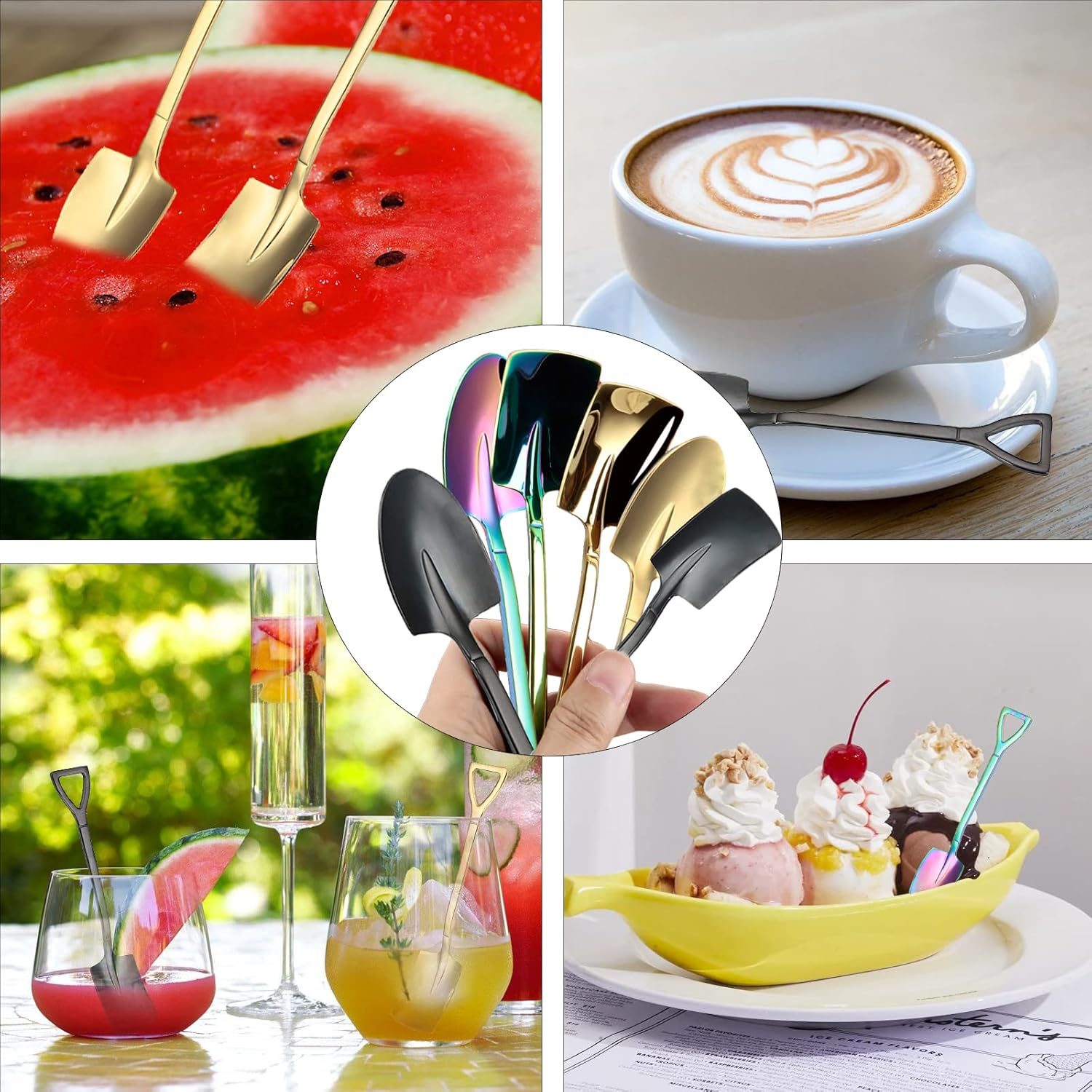 6 Pack Stainless Ice Cream Spoons, Shovel Spoons, Watermelon Spoon Reusable Small Spoon for Tea Dessert Home Kitchen Party Restaurant Party Supplies (Colored) image number 6