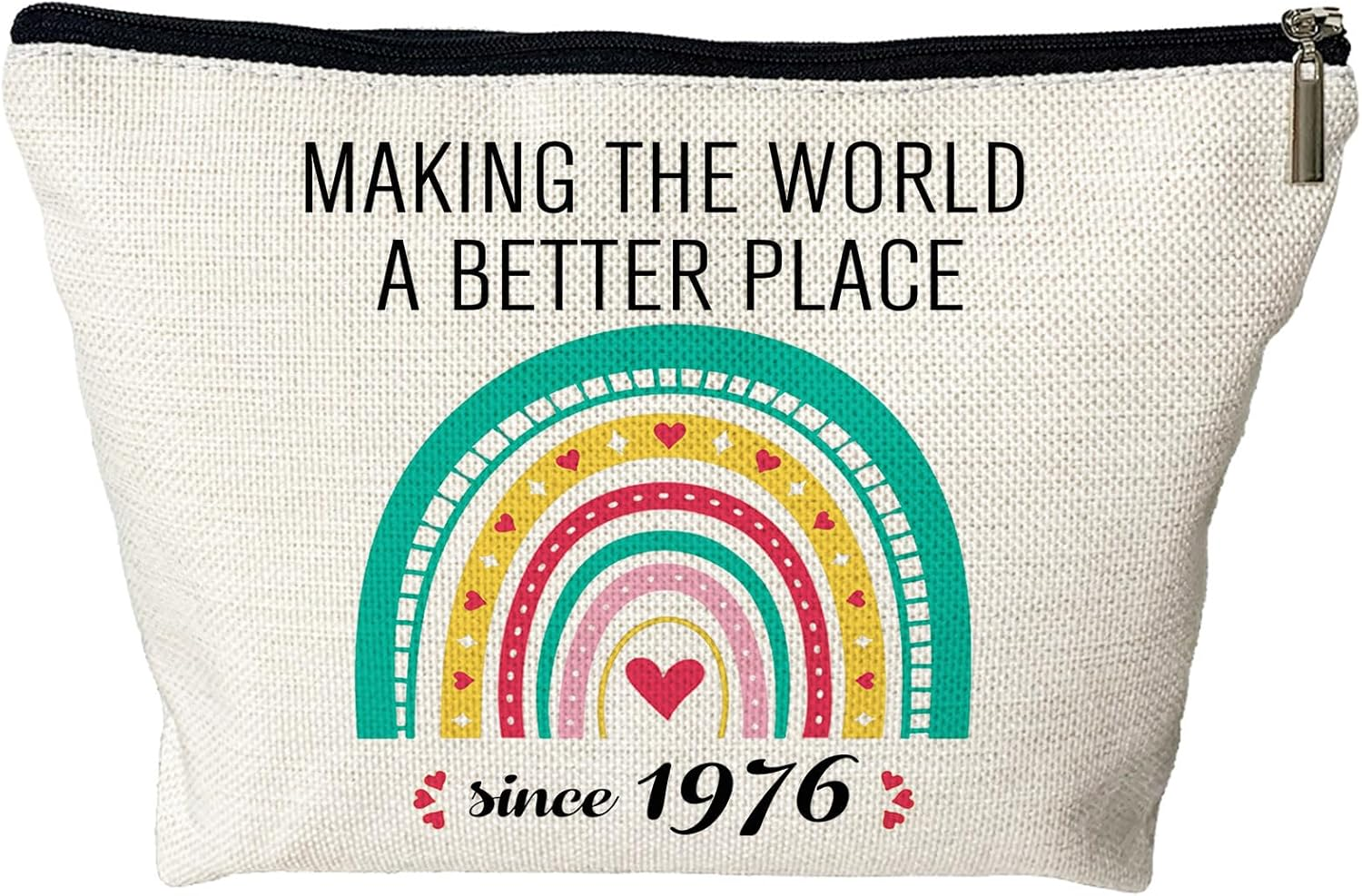 PEJAFAN 50Th Birthday Gifts for Her Cosmetic Bags, Making the World a Better Place since 1976 Makeup Bag, Funny 1976 50 Old Year Gift Ideas for Women, Wife, Sister, Mom, Aunt, Rainbow 1976, Classic