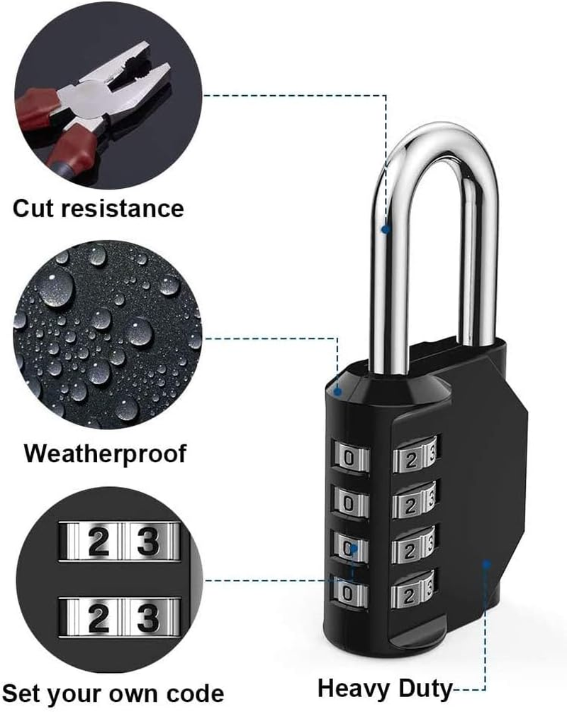Heavy Duty 4-Digit Combination Padlock, Waterproof, 2 Pack for School Gym Locker, Fence Gate, Toolbox image number 4