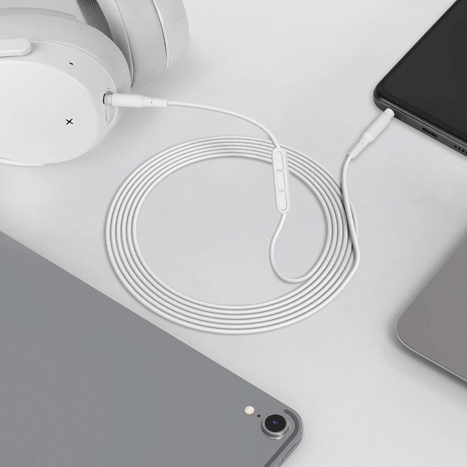 Geekria Audio Cable with Mic Compatible with Skullcandy Hesh Evo/3, Crusher Evo Headphones Cable, 3.5Mm to 3.5Mm Replacement Stereo Cord with Inline Microphone and Volume Control (4 Ft/1.2M) - White image number 6