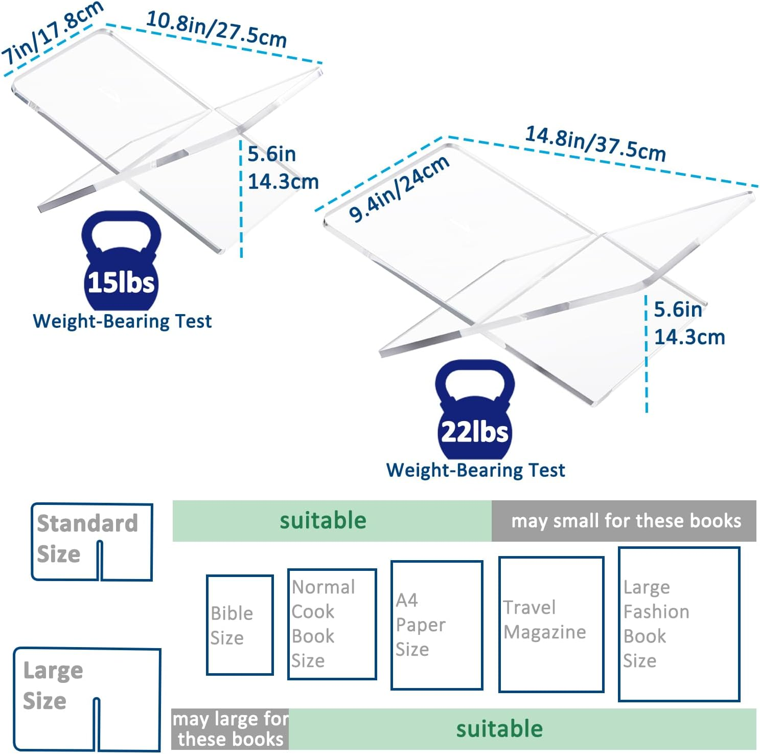 Acrylic Book Stand 38 X 24 X 14 Cm Large Open Book Display Stand for Cookbook Art Book Bible Guest Book - Coffee Table Book Stand for Reading - Black, Large - Transparency (Large) image number 2