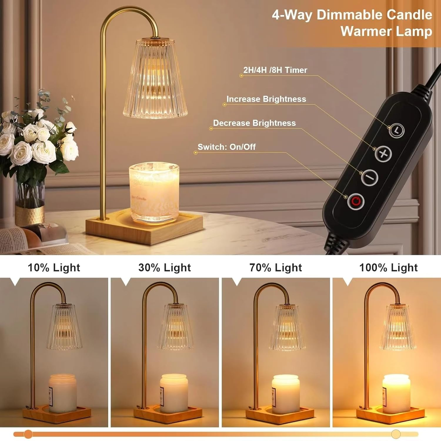 Candle Warmer Lamp Australia, Table Lamp with Dimmable and Timer for Jar Candles with 2 Bulbs, Home D&eacute;cor Products for Thanksgiving Christmas Mother'S Day Birthday Women & Mom Gifts image number 4