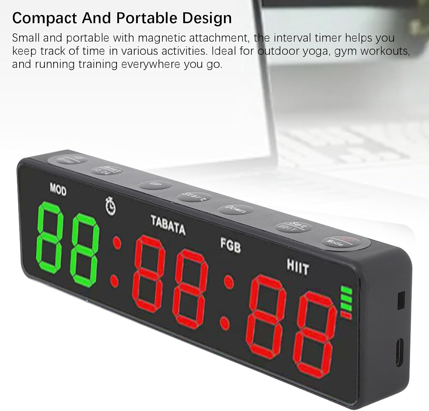 Gym Timer, Portable Magnetic Gym Clock Workout Interval Timer with Stopwatch, Versatile Fitness Digital Timer Rechargeable for Home Gym Garage Boxing