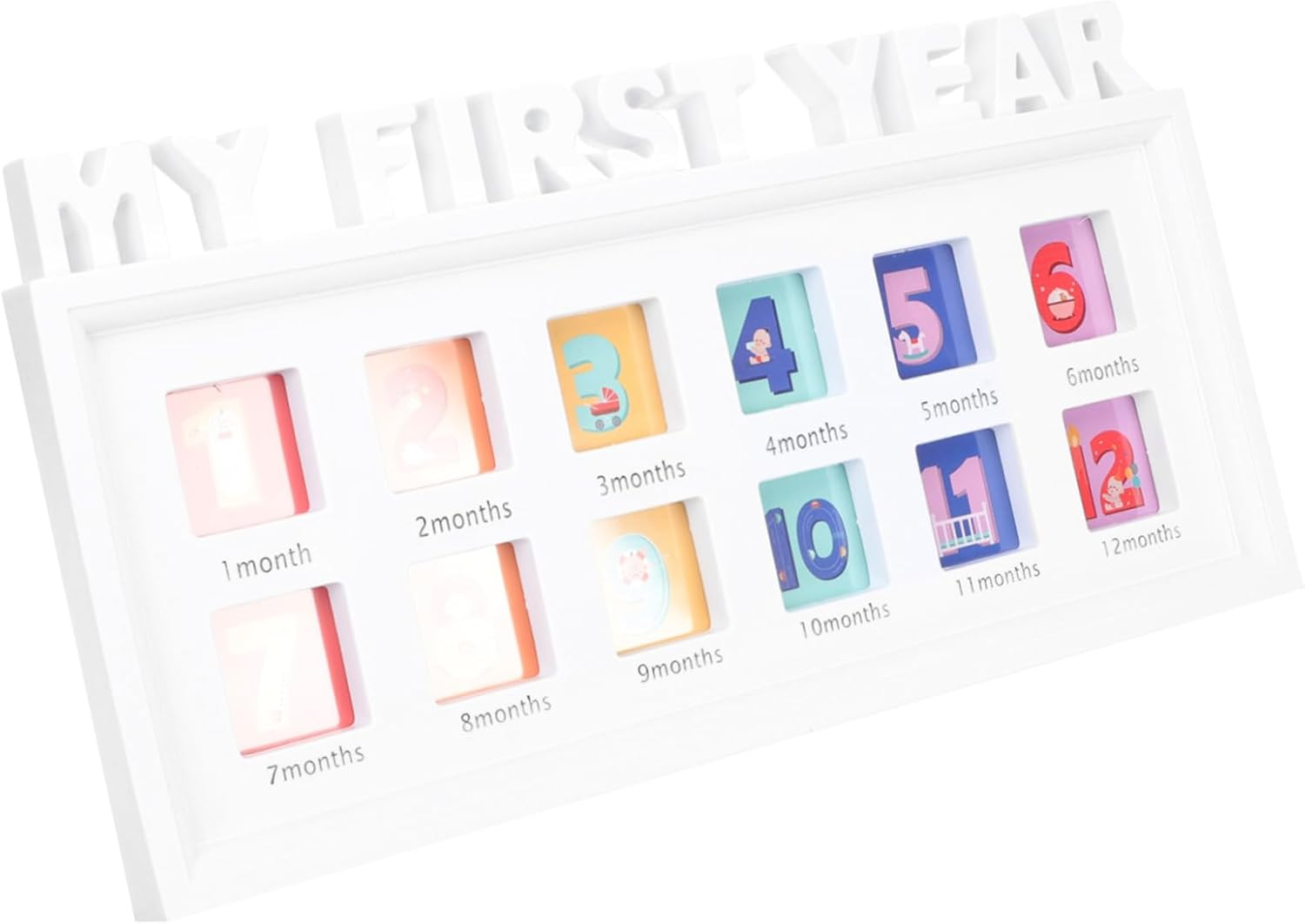 Toddmomy Boy Girl Growth Photo Frame Month Milestone Frame Back Stand White Picture Holder for First Year image number 6