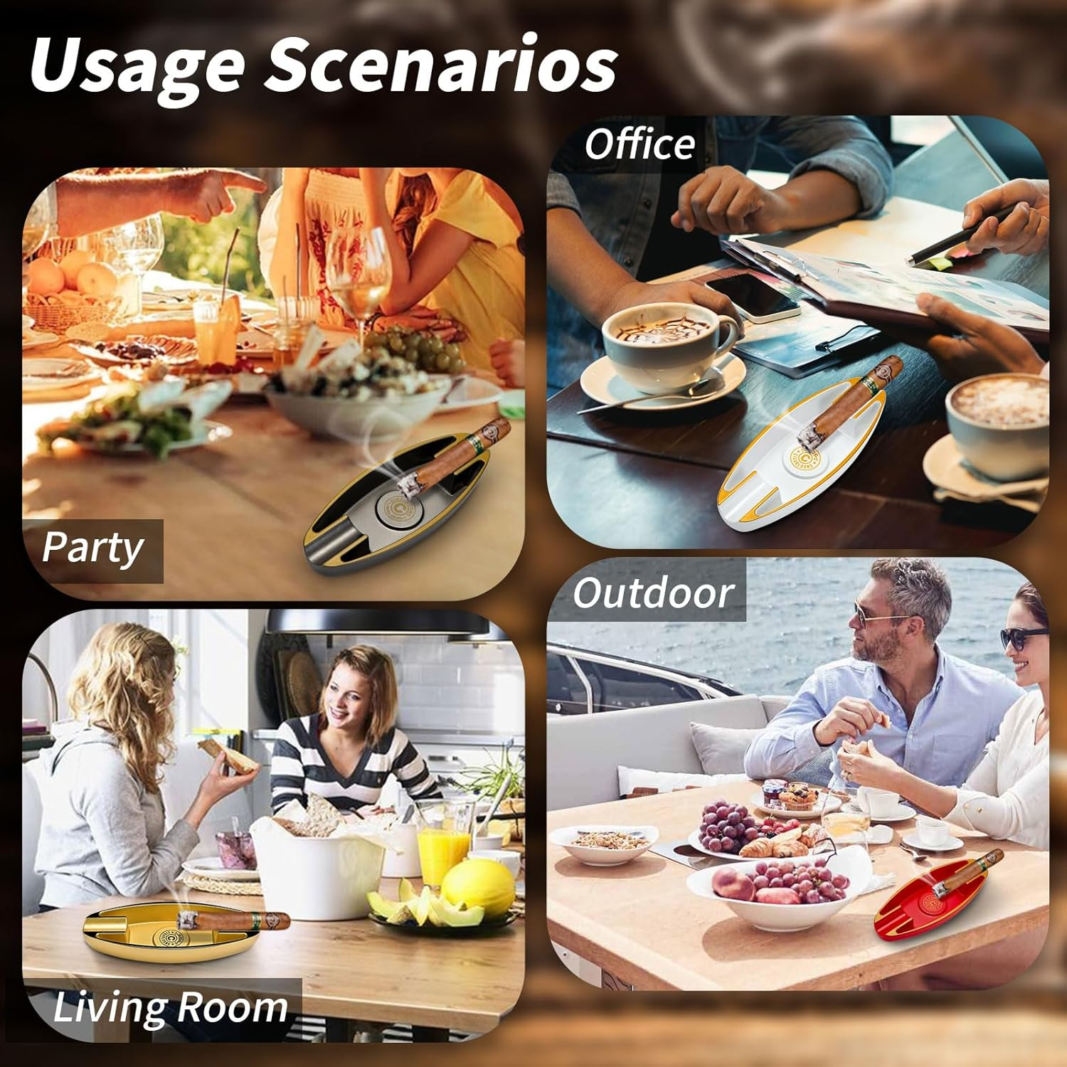 CIGARWONG Cigar Ashtray with 2 Cigar Holder Portable Travel Ashtray Unique for Outdoors Indoors