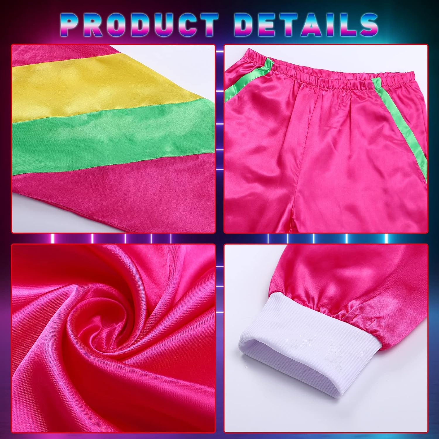 80S Fancy Dress Costume for Adults,80S Shell Suit Costume,90S Shell Suit Fancy Dress,Fashion Retro Tracksuit Outfit,90S Fancy Dress Costumes with Headband Wristbands Glasses image number 5