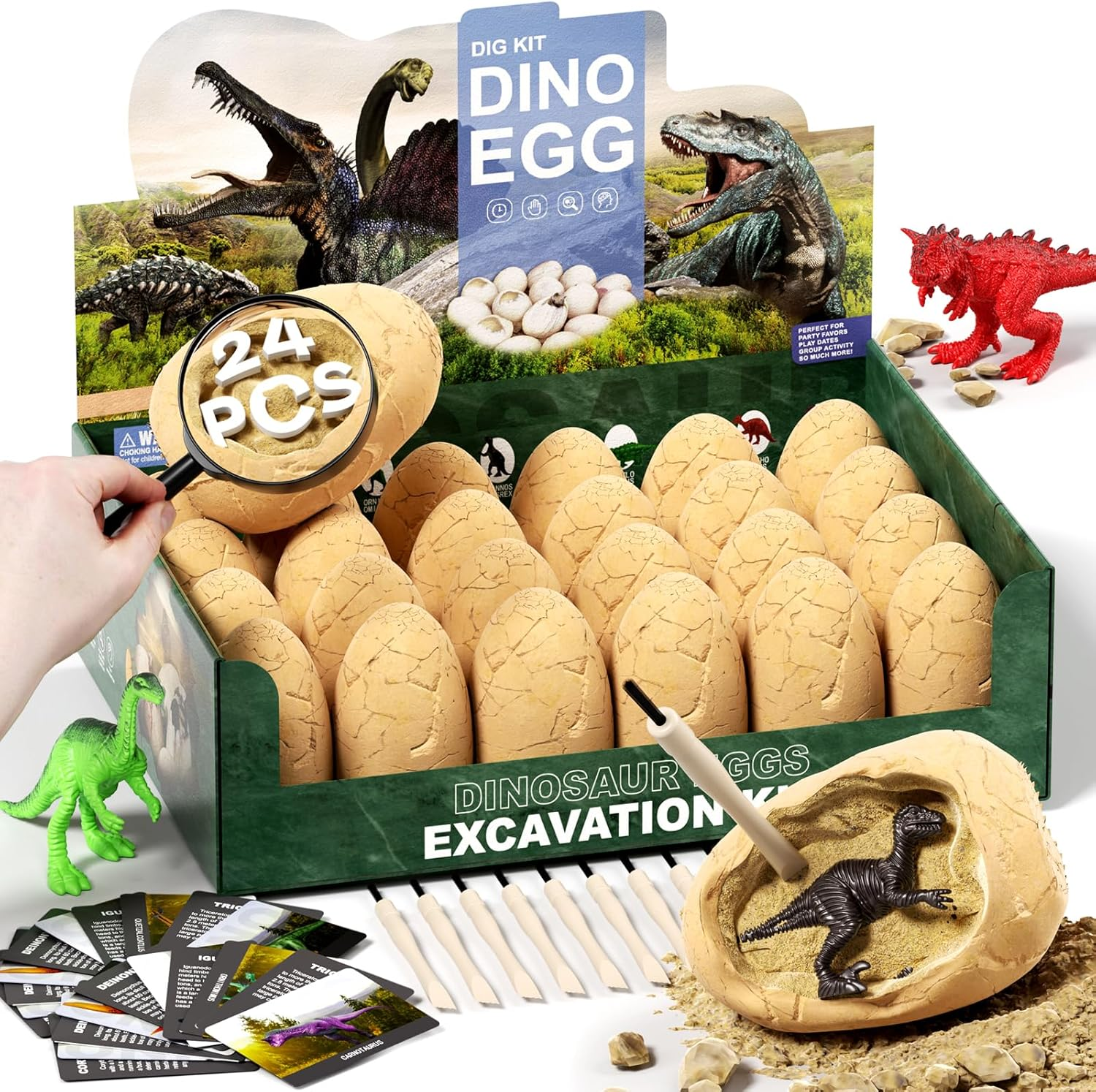 Dinosaur Eggs Dig Kit Toys for Kids, 24 Dino Fossil Eggs Excavation Kit with Magnifier & Newspaper, Science STEM Crafts Christmas Birthday Gifts for Boys Girls Age 3 4 5 6 7 8 9 10 + Years Old image number 4