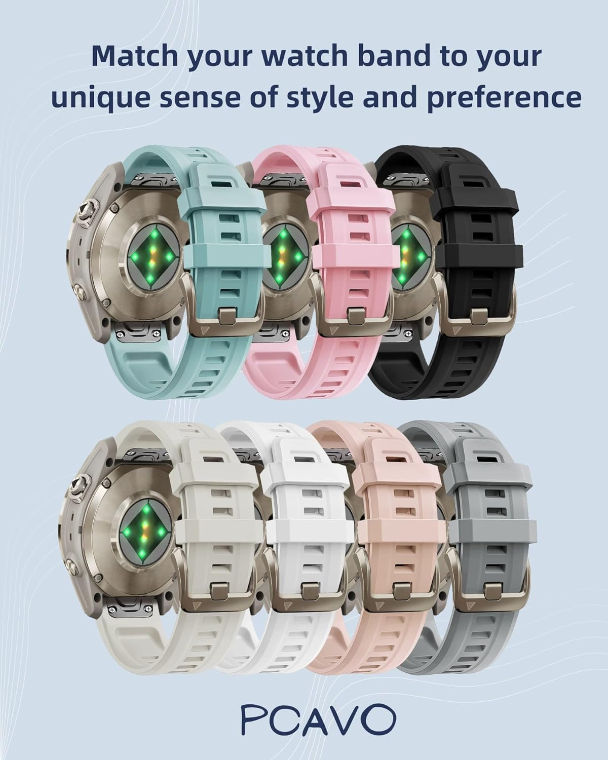 PCAVO 20MM Watch Band for Garmin Fenix 5S 6S 7S Pro Solar Quick Fit with Light Gold Buckle Soft Silicone 20 Bands Replacement for Garmin Epix Pro Gen 2 42Mm Descent Mk2S/3/3I for Women image number 2