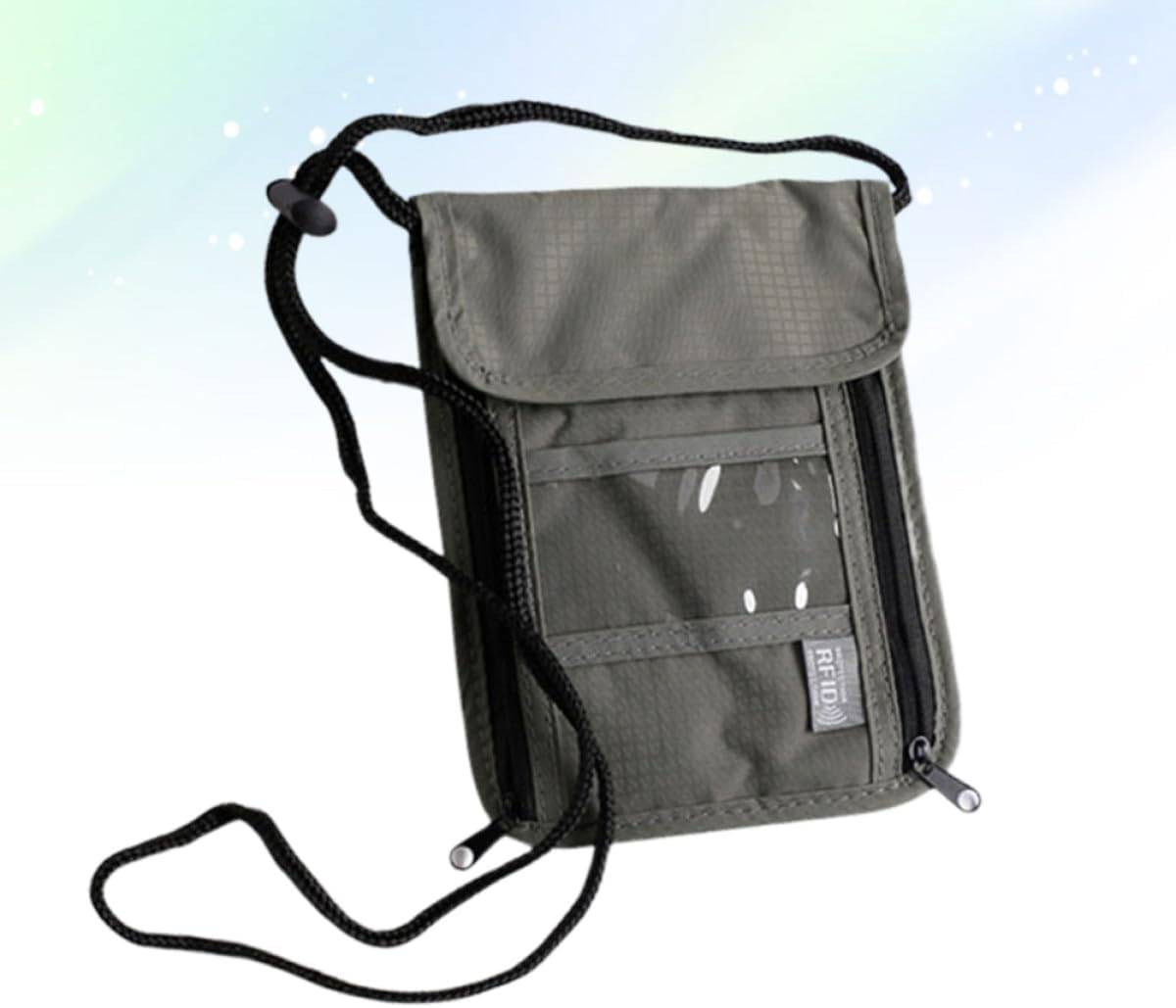 SECFOU Travel Passport Holder Wallet Neck Hanging Bag with Transparent Pocket Multifunctional Credit Card Organizer and Phone Pouch for Men Women Grey image number 5