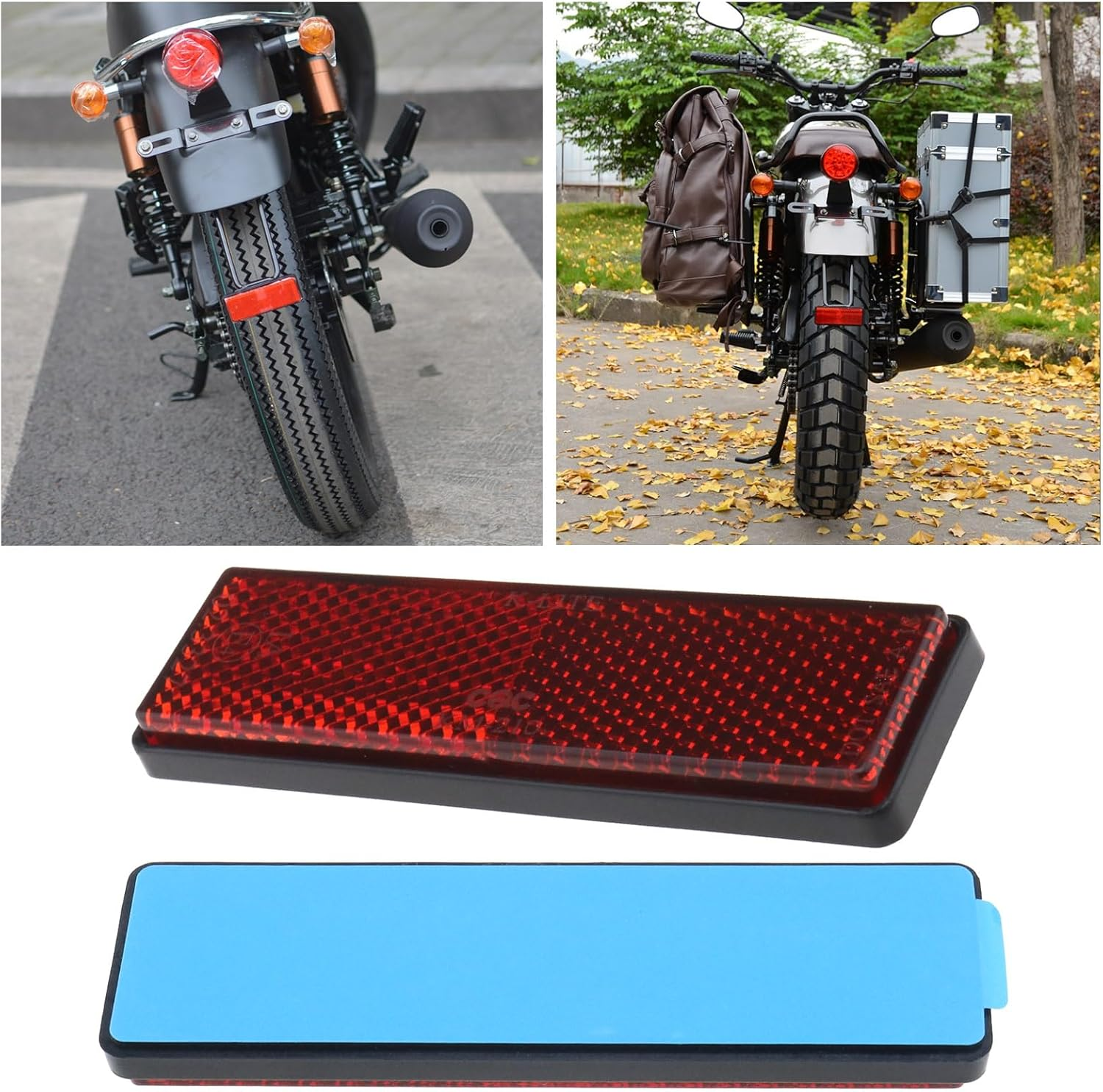Ecsing 4PCS Motorcycle Reflectors Red Self-Adhesive Plastic Safety Warning Reflective Sticker 94Mm X 27Mm X 9Mm for Car Motorcycle Caravan Trailer Electric Scooter image number 1