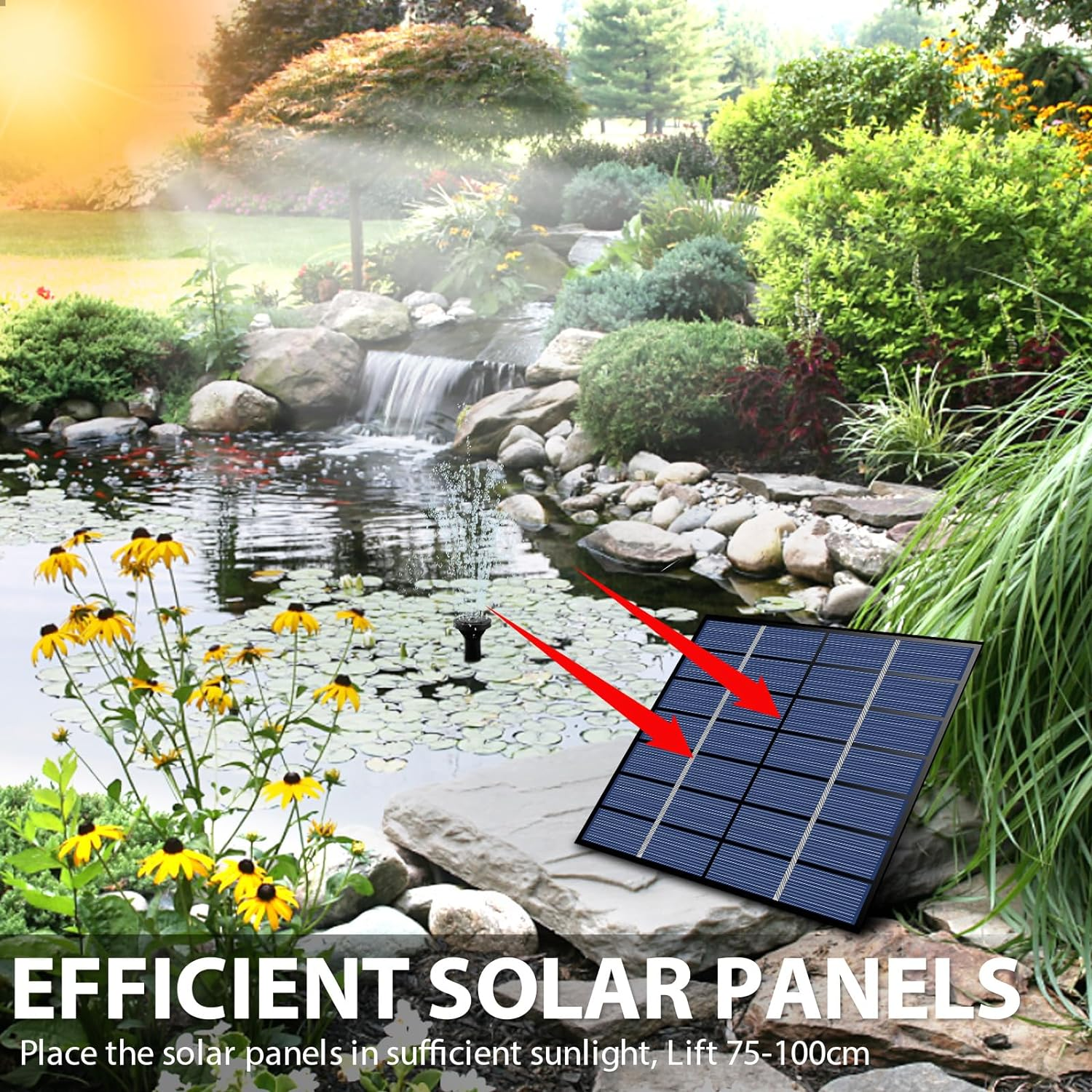 Solar Fountain Pump, Solar Bird Bath Fountain with 5 Nozzles, Solar Water Fountain, Solar Powered Water Fountain Pump, Solar Floating Fountain for Outdoor Garden Pond Pool Birdbath image number 4