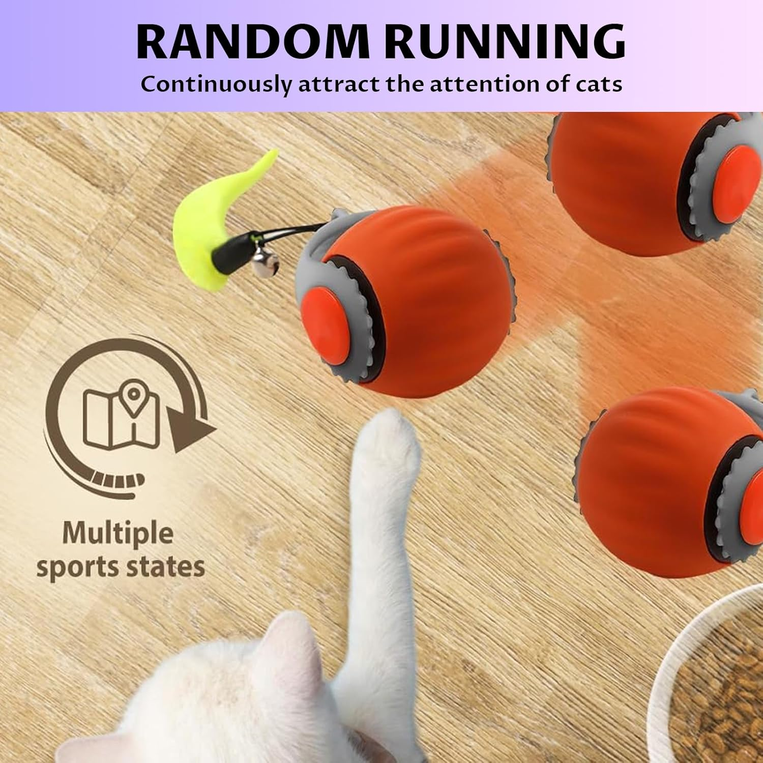 Velmoriah 2-Pack Speedy 3.0 Tail Cat Toy, 2025 Upgrade Smart Interactive Cat Toy Balls with 2 Speed, Cat Chase Toy for Cats, Dogs image number 2