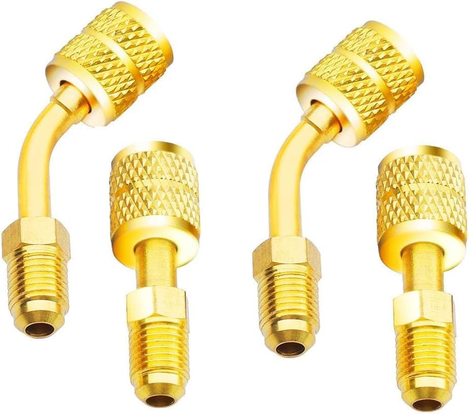R410A Adapter 5/16 Inches SAE Female to 1/4 Inches SAE Male Flare for Air Conditioners HVAC, 2 Straight Adapter + 2 Angled Adapter image number 2