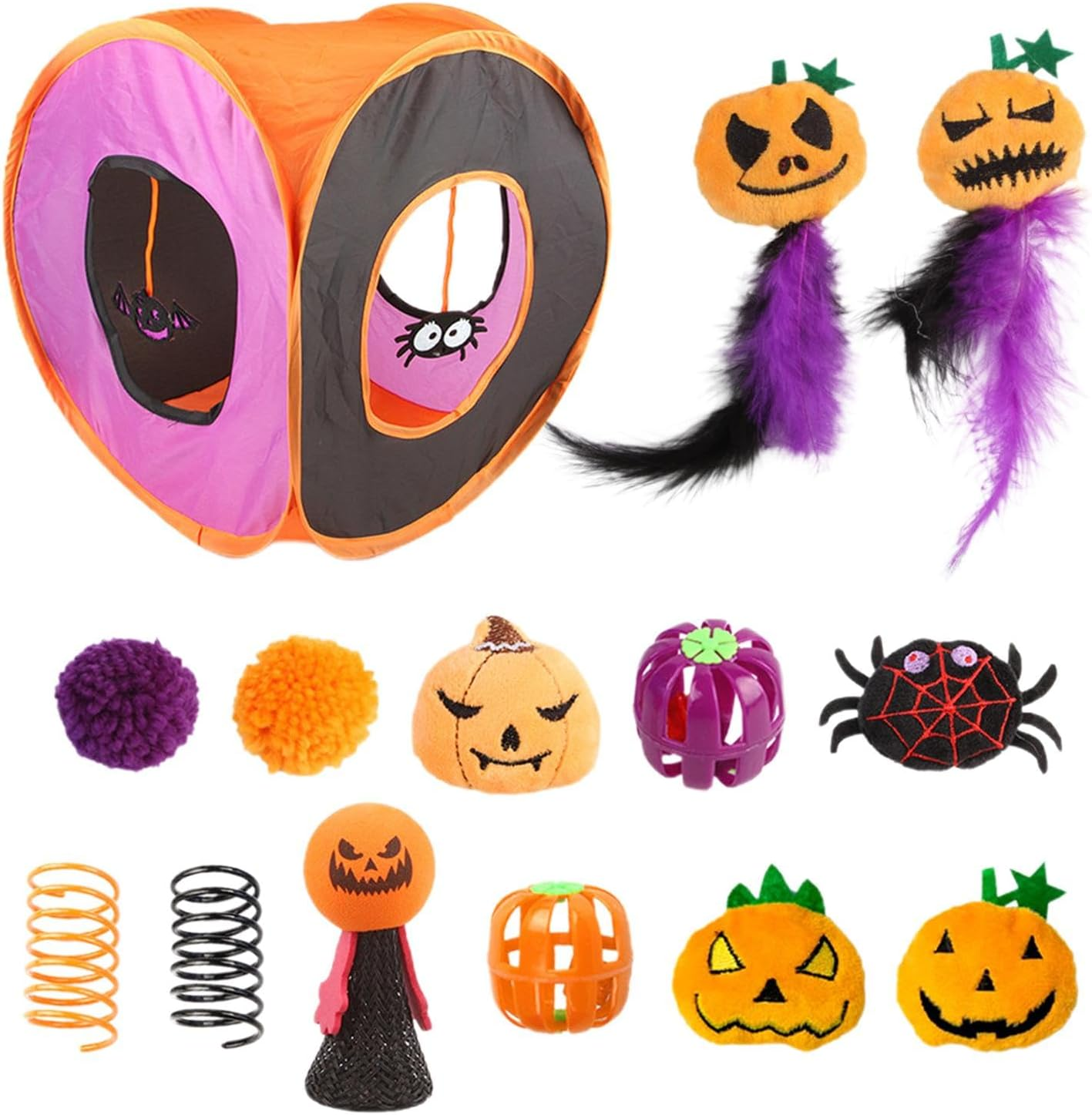 Kitten Starter Kit Bundle | Cute Interactive Cat Toy Set - Cute Cat Cube Interactive Toy Set, Halloween Kitten Accessories Cat Toy Box for Indoor Pets