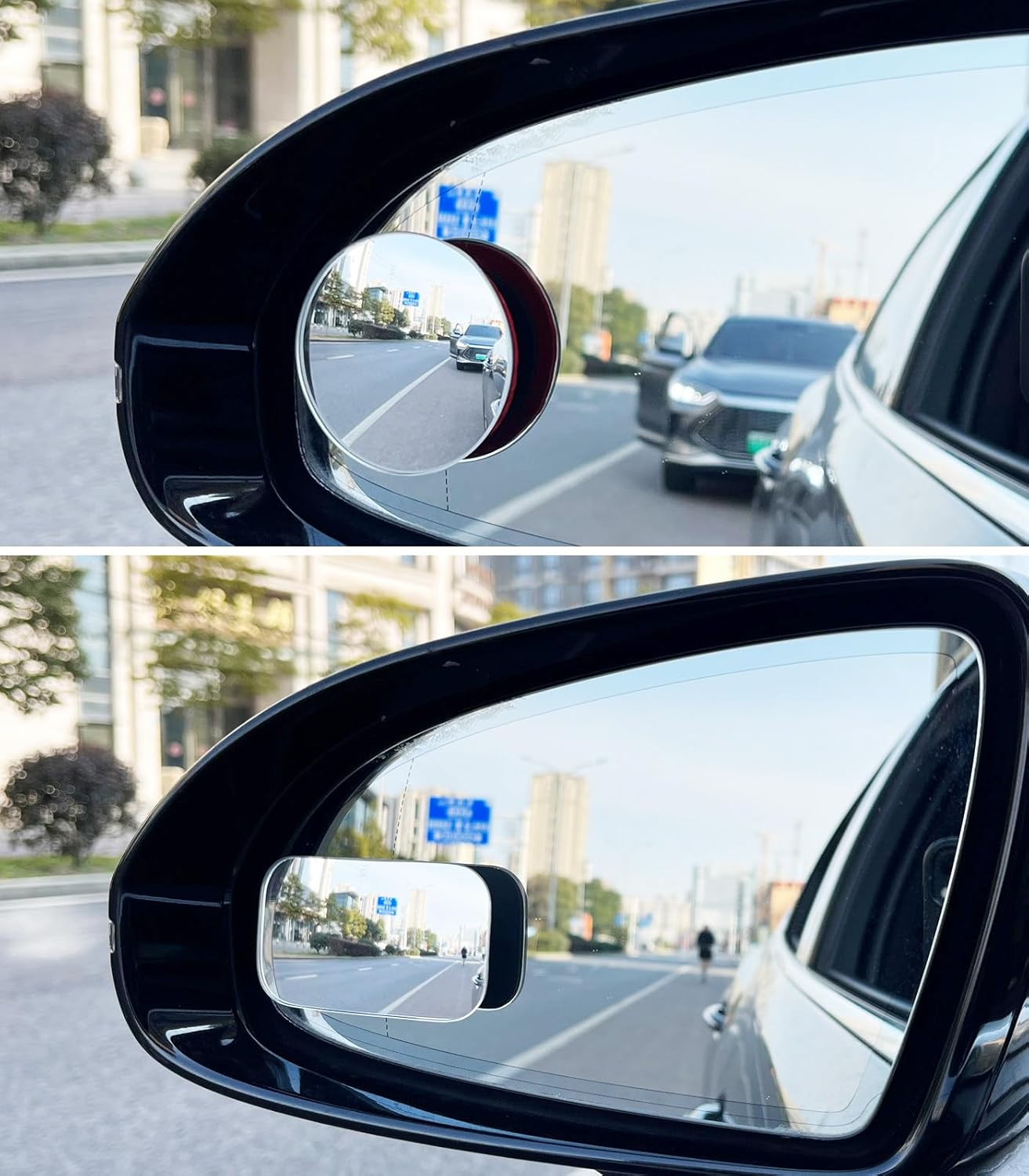 4 PCS Blind Spot Mirror, 2" Rectangle/Round HD Glass Frameless Convex Rear View Mirror, Exterior Wide Angle Side Car Blind Spot Mirror for Larger Image and Improved Traffic Safety image number 3