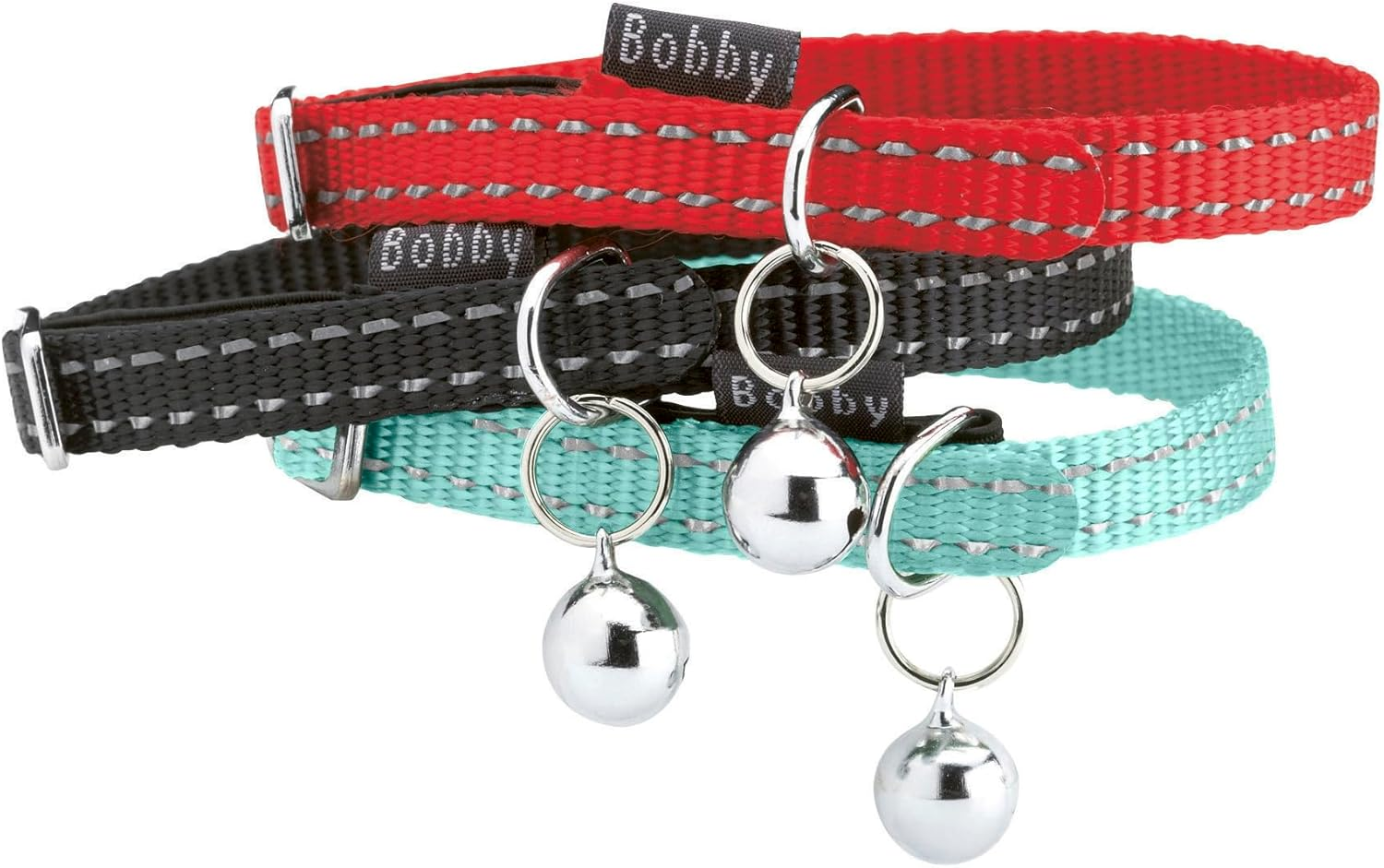 Bobby Safe - Cat Collar in Colored Nylon, Resistant, Choke-Proof, Reflective, Adjustable, Yellow - 30X1 CM image number 1