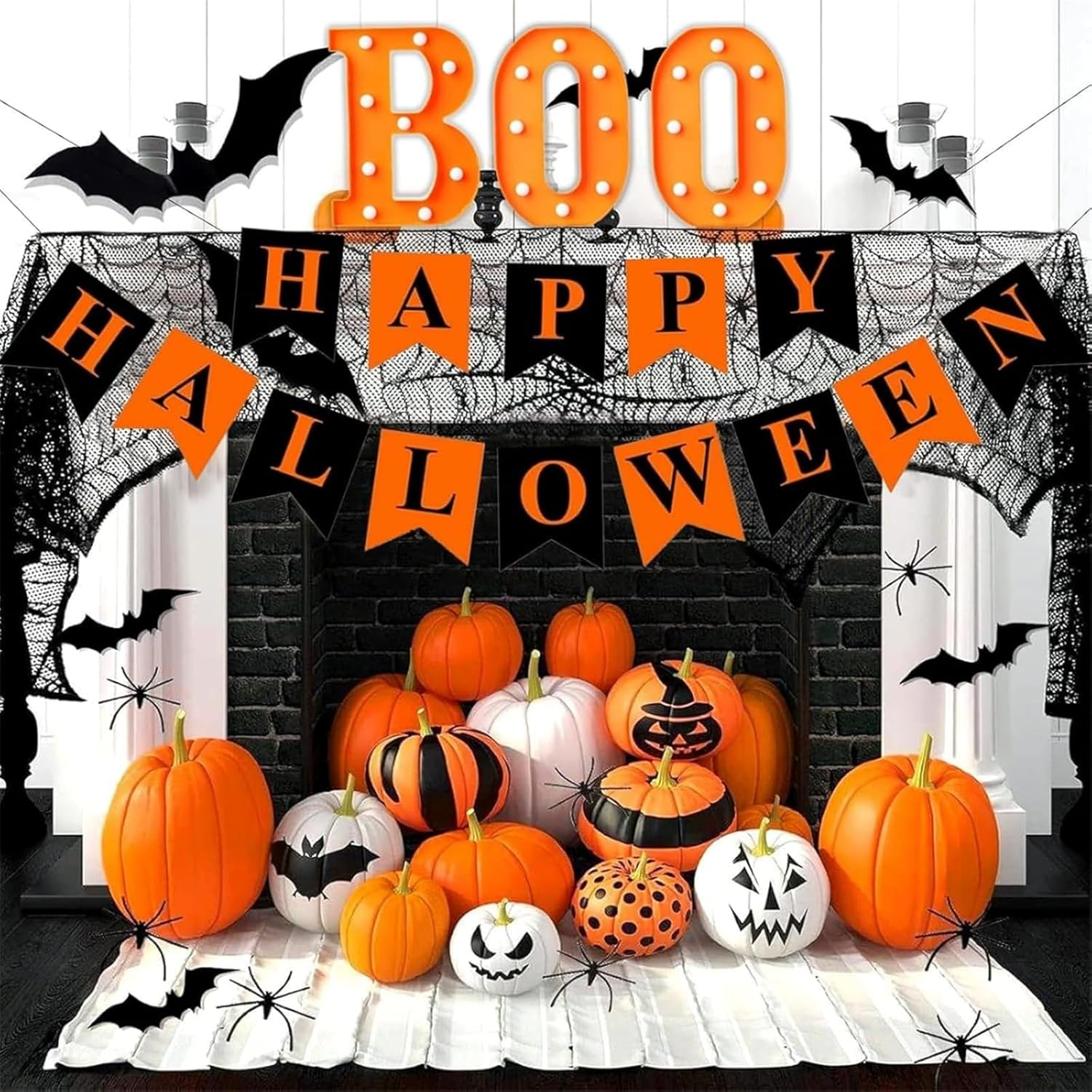 Halloween Banner Orange and Black Halloween Bunting Banner Garland Happy Halloweens Party Decorations Hanging Halloweens Party Favors Supplies image number 3