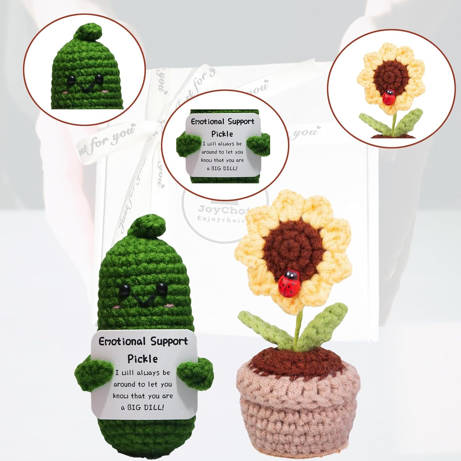 2PCS Positive Mini Potato Funny Gifts, Emotional Support Sunflower Pot Desk Decoration Crochet Birthday Gifts for Children Women Mom Best Friend (Sunflower & Bitter Gourd) image number 2