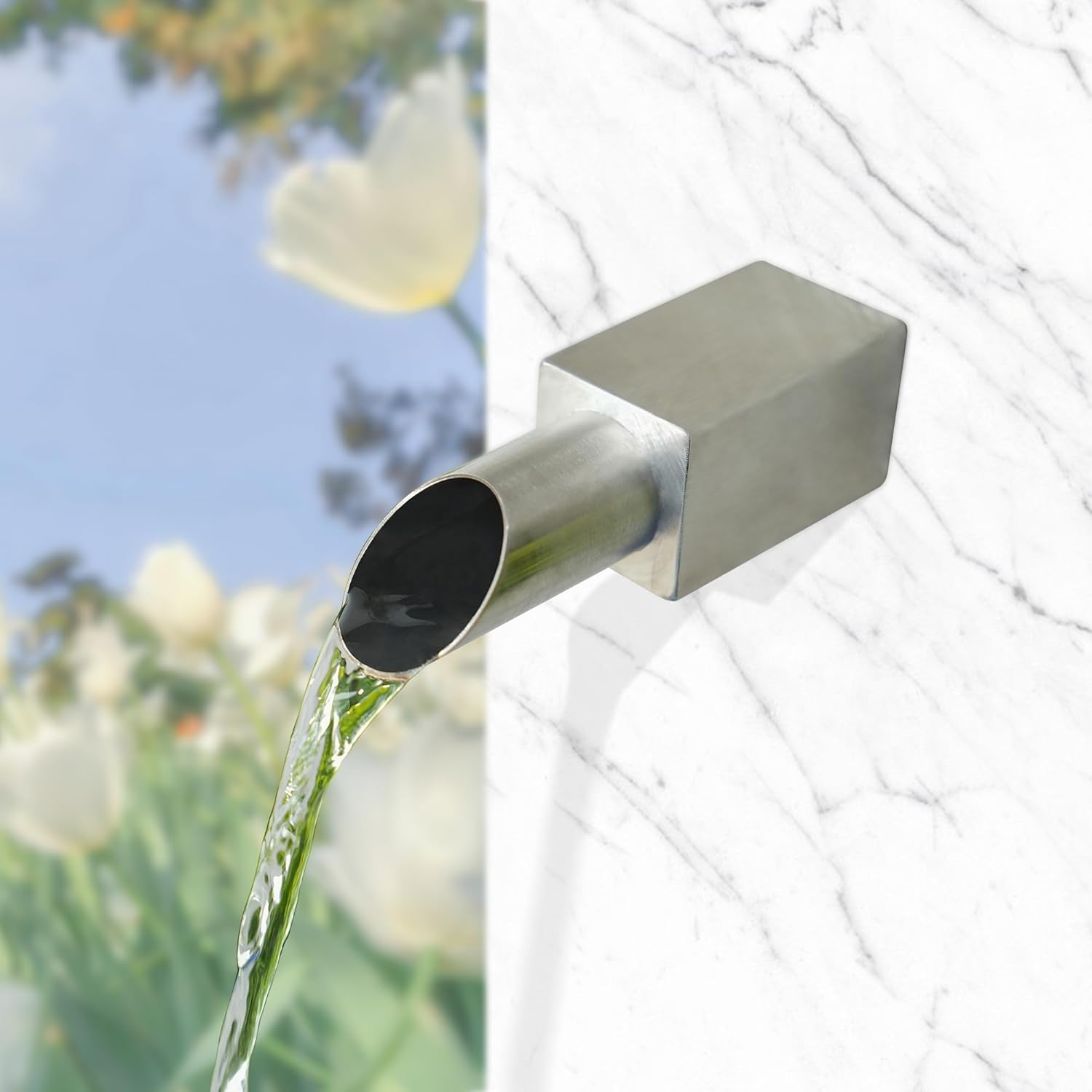 SUMGREEN 316 Stainless Steel 1.2 Inch round Spout Scupper, Water Fountain Spillway Landscape Decor Overall Length 7.5 Inch for Outdoor, Pools, Ponds, Water Walls (Silver) image number 6