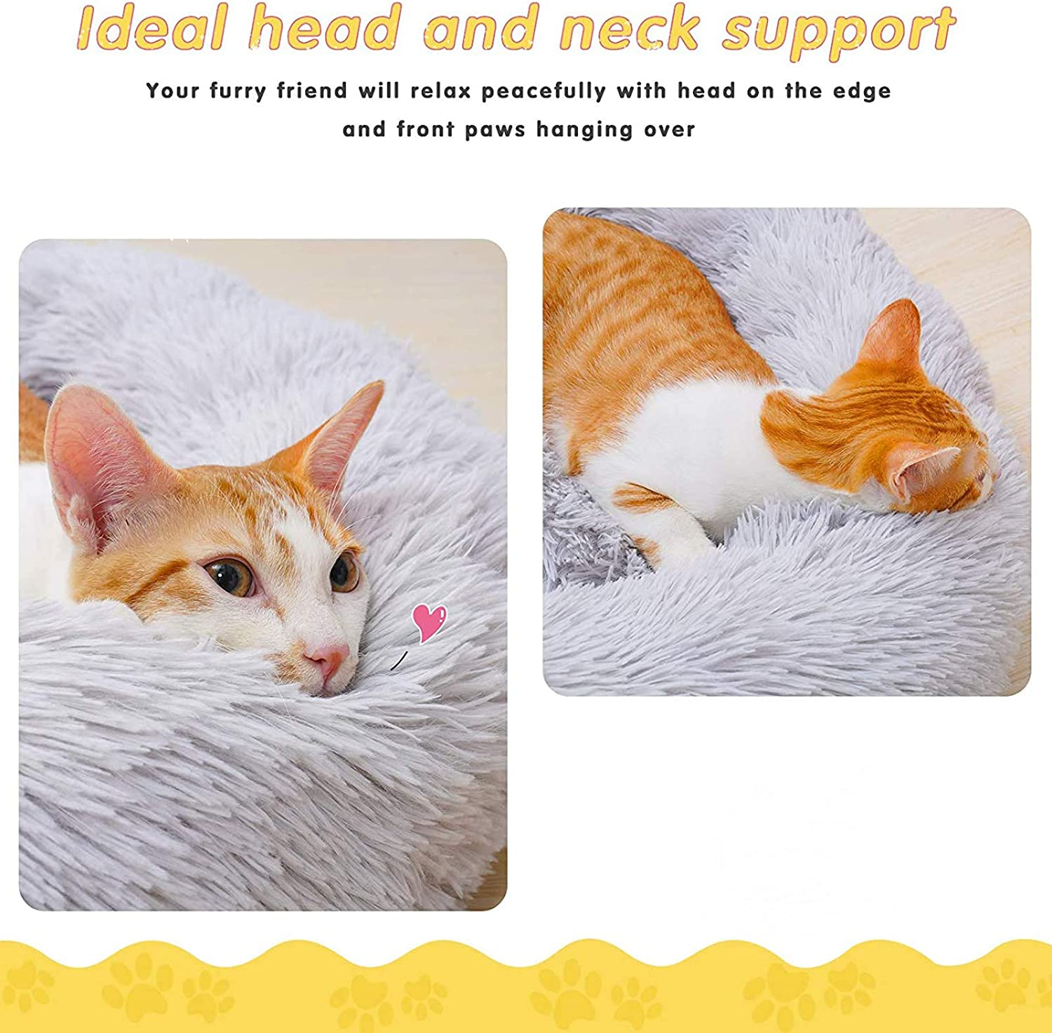 Pets Calming Cat Bed Dog Beds, Proxima Direct Ultra Soft Cat Cushion Bed round Nest Fluffy Plush Bed Donut Cuddler Dog Bed with Non-Slip Bottom Suitable for Cats or Dogs Puppy (60CM, Light Grey) image number 2