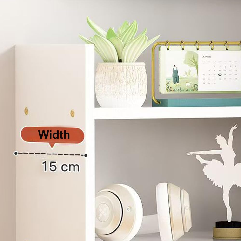 Hbluefat Desktop Organizer Shelf, Small Desk Bookshelf, Wooden Tabletop Mini Bookcase, Modern Mini Display Storage Rack for Home Office (White) - Wood image number 5