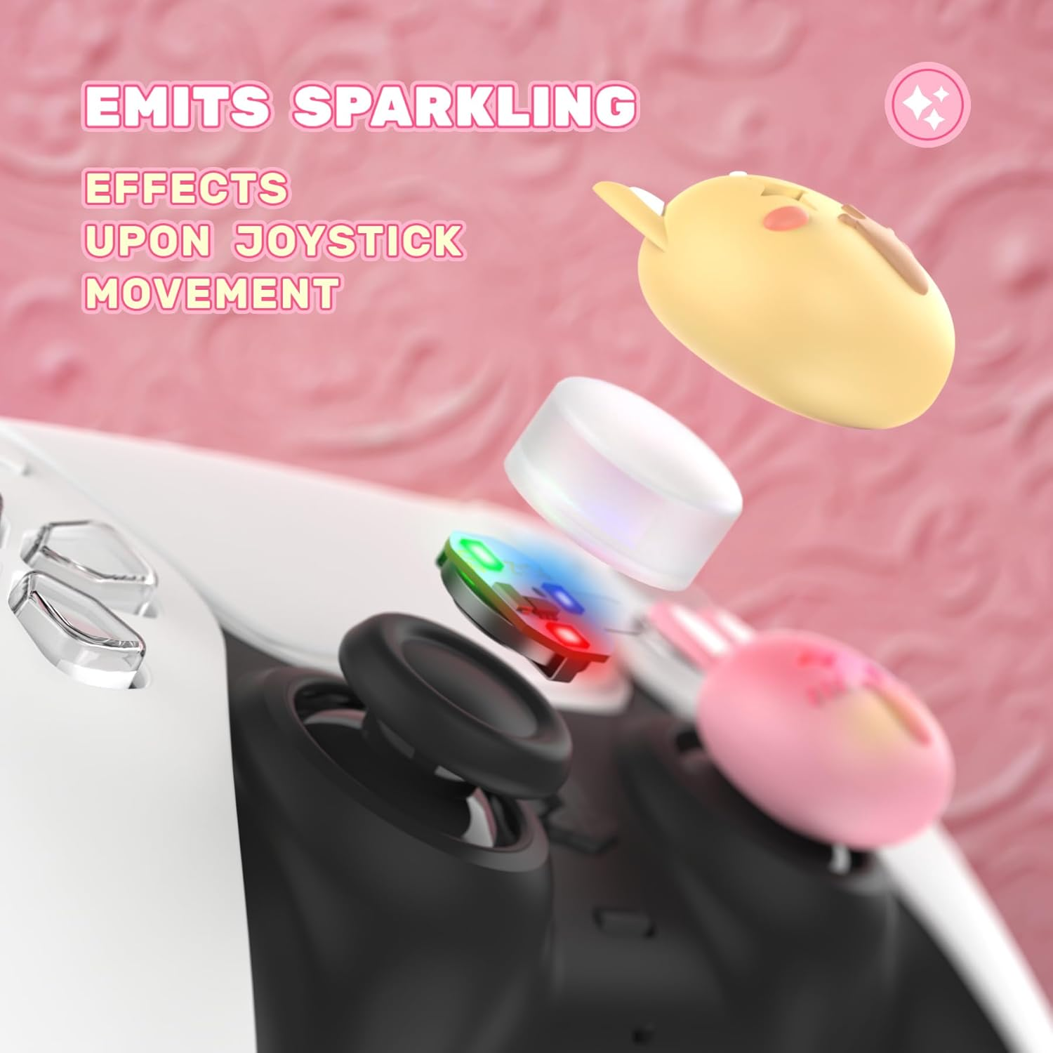 Cute Universal Illuminated LED Thumbstick Grips for Ps5, for Ps4, Joystick Caps for Xbox Series X/S, for Xbox One, Switch Pro Controllers, Joystick Protection - Cheeky Bunny & Puppy image number 3