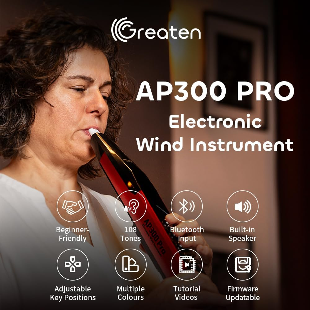 GREATEN AP 300 Pro Electronic Wind Instrument Synthesizer, 108 Tones, Bluetooth, Built-In Speaker, Rechargeable Electric Saxophone, Multiple Colors (Red) image number 3
