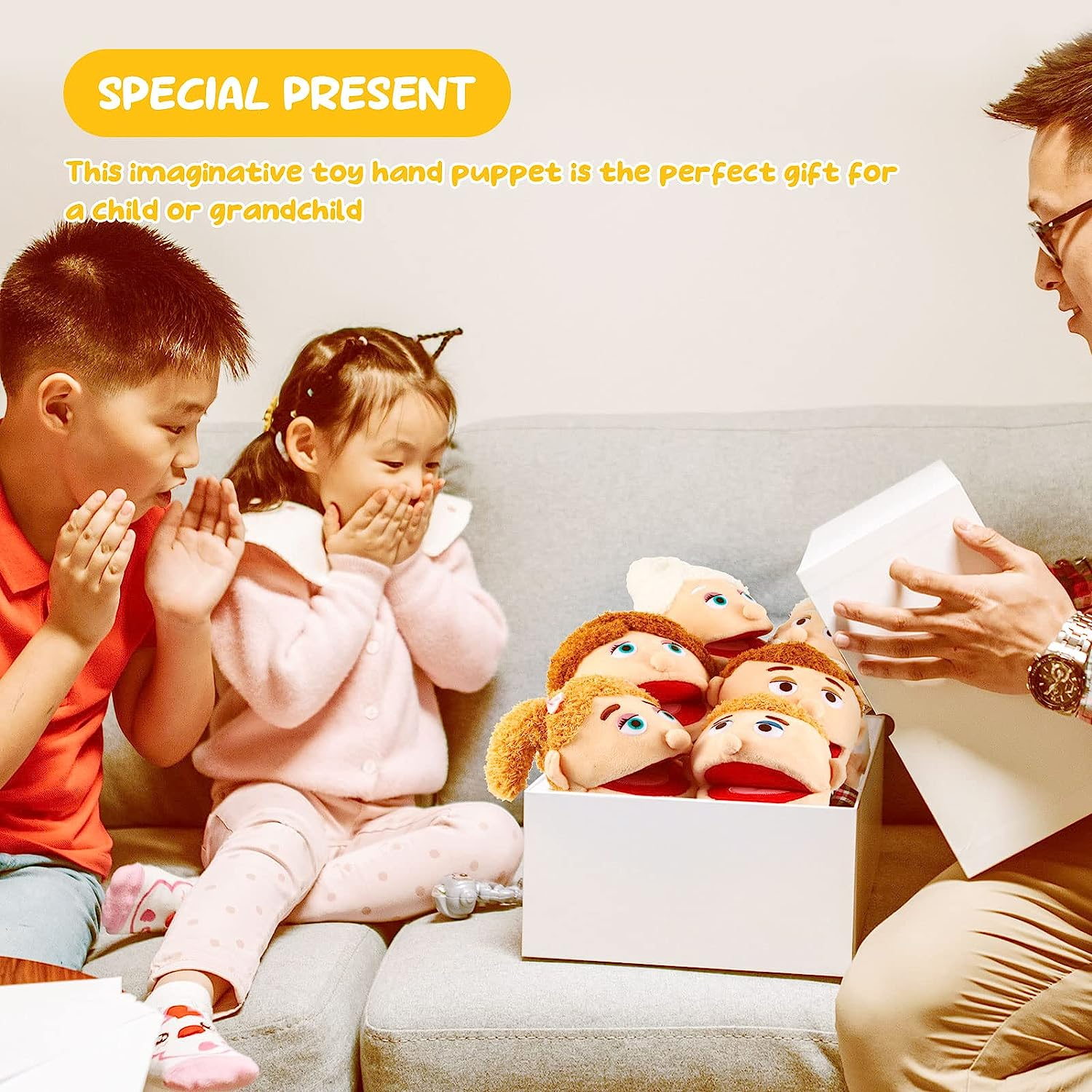 1 Pcs Family Hand Puppets 12 Inch Grandparents, Mom & Dad, Brother & Sister Plush Hand Puppet Toys Role-Play Toy Puppets for Kids Storytelling Imaginative Pretend Play Teaching Preschool(Brother) image number 3