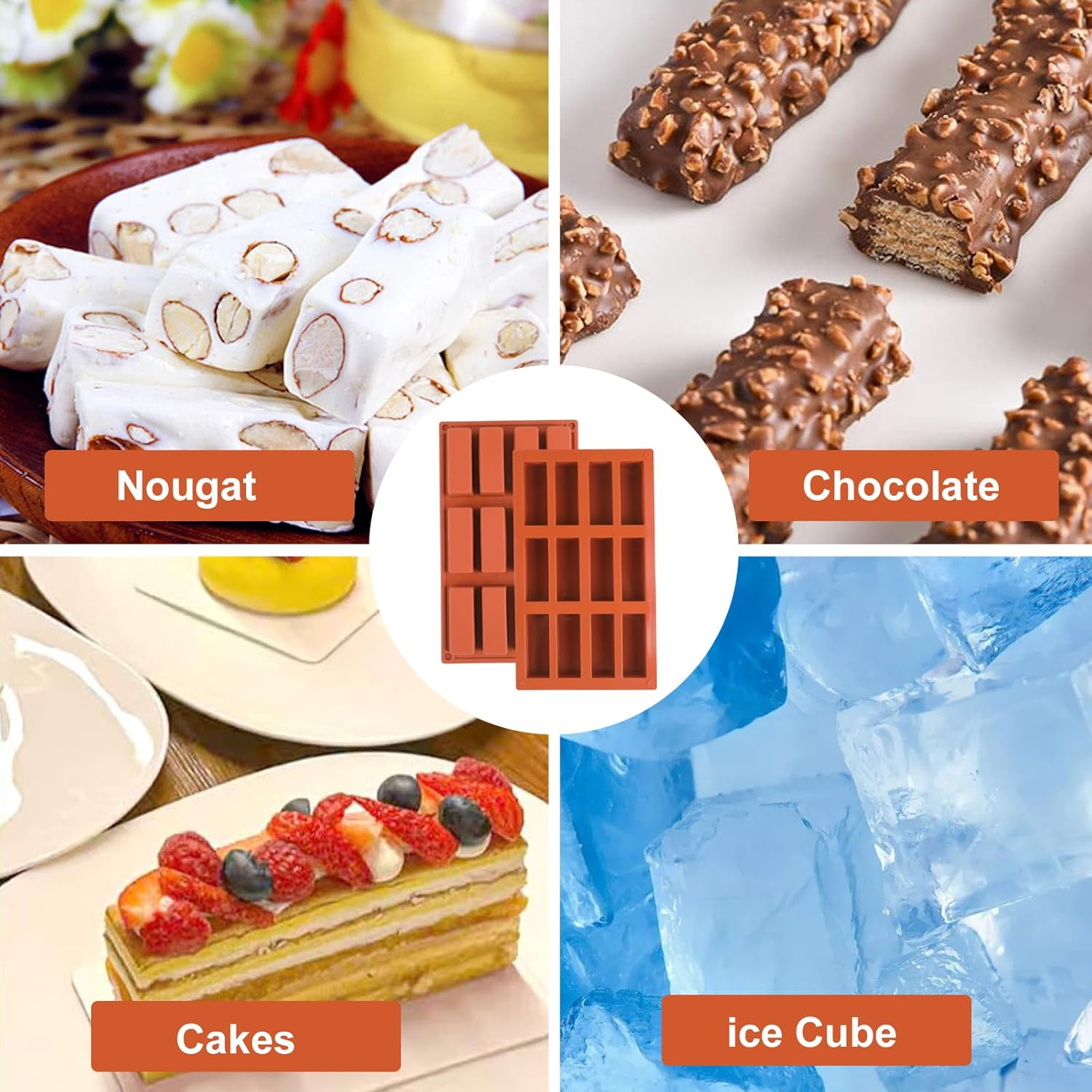 Pack of 2 Cereal Bars Baking Mould, Silicone, 12 Cavities Bar Silicone Mould, Non-Stick Silicone Mould, Rectangular Cereal Bar Mould for Energy Bars, Brownies, Cheesecakes, Muffins, Pudding and More. image number 2
