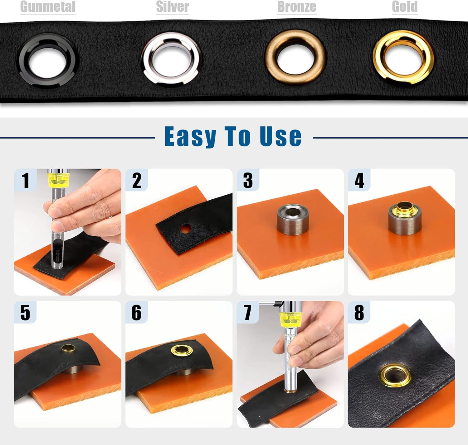 Glarks 82Pcs 14MM Thickened Grommets Eyelets with Tool Sets, 80Pcs 4 Colors Grommets Eyelets with Washers and 4Pcs Installation Tools for Fabric, Canvas, Curtain, Clothing, Leather Repair image number 5