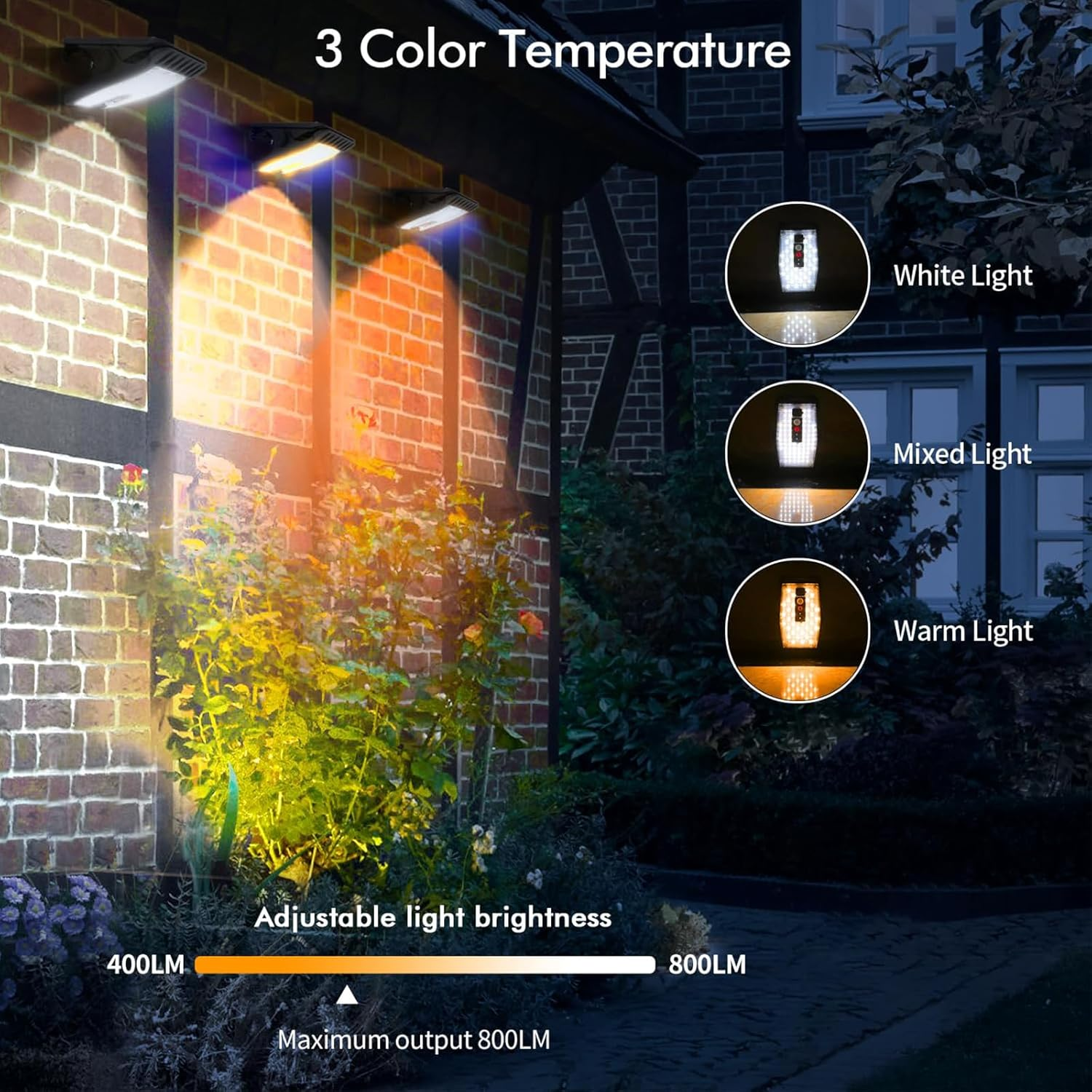 Clip on Solar Lights Outdoor with Motion Sensor, Solar Fence Lights outside Waterproof with 70 Leds, Three-Setting Lighting Modes, 3 Color Temperature, Solar Light for Fence Garage Camping (1 Pack) image number 5