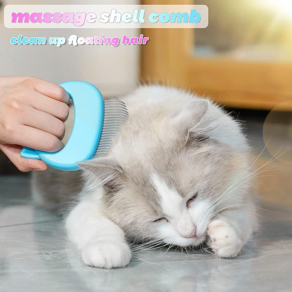 Custelen Cat Comb Pet Short & Long Hair Removal Massaging Shell Comb - Soft Deshedding Brush Grooming Tool for Dog Puppy Rabbit (Blue) image number 6